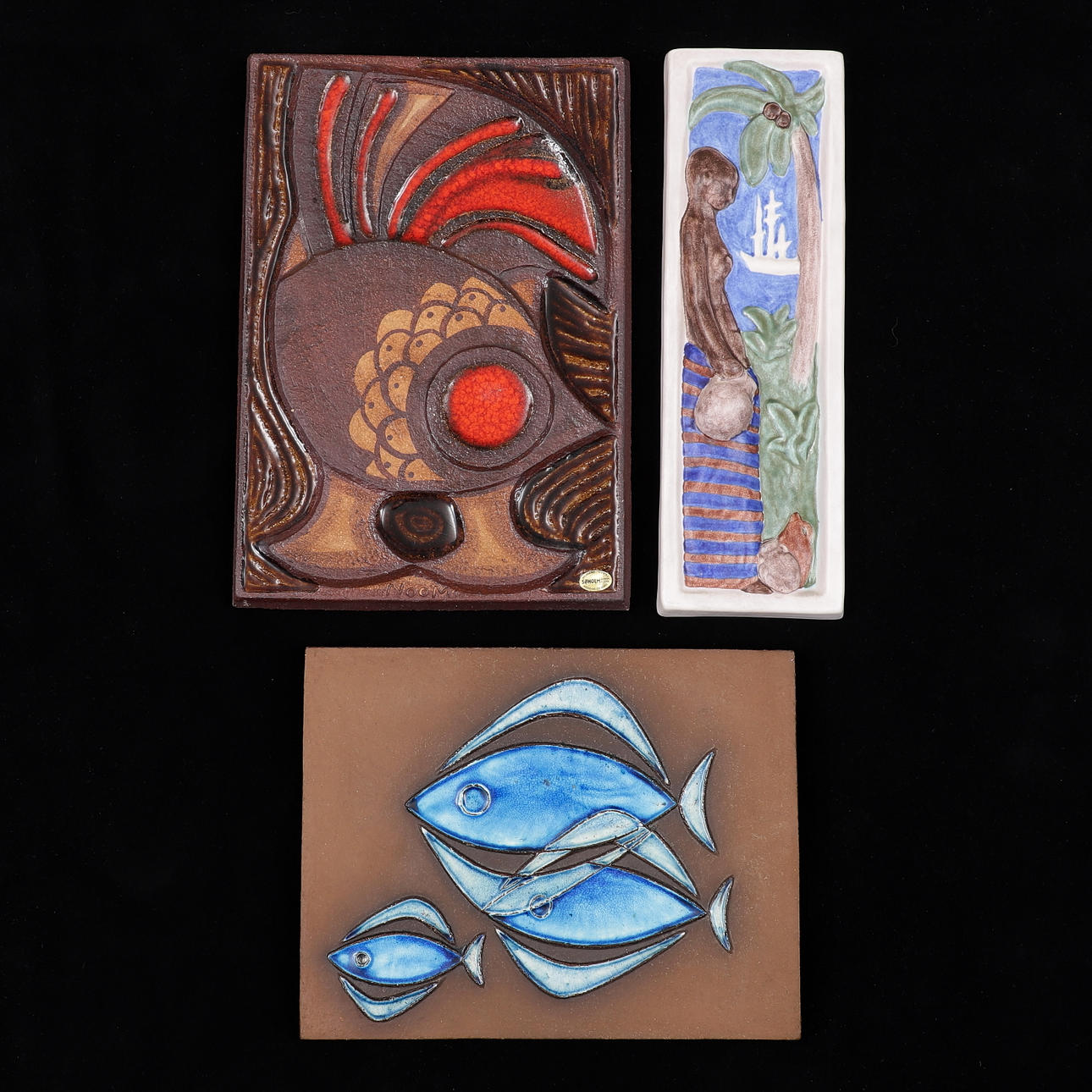 VÄGGPLATTOR, 3 st, stengods, Söholm/Knabstrup, Danmark.