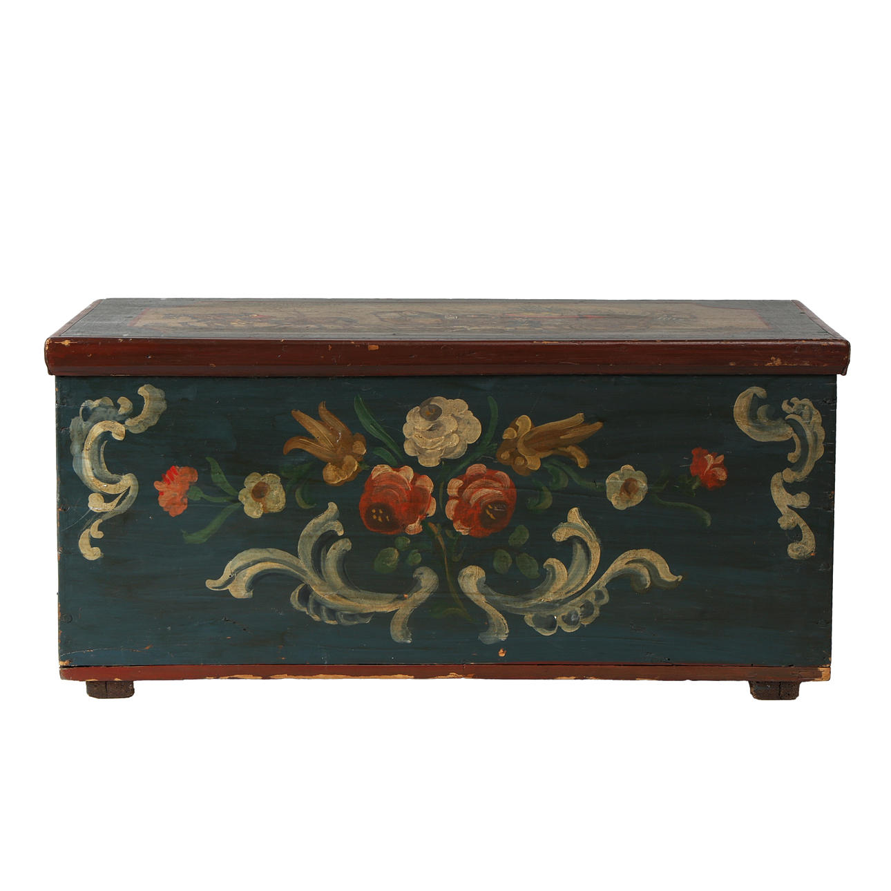 A 20TH CENTURY PAINTED PINE FOLK ART BOX.