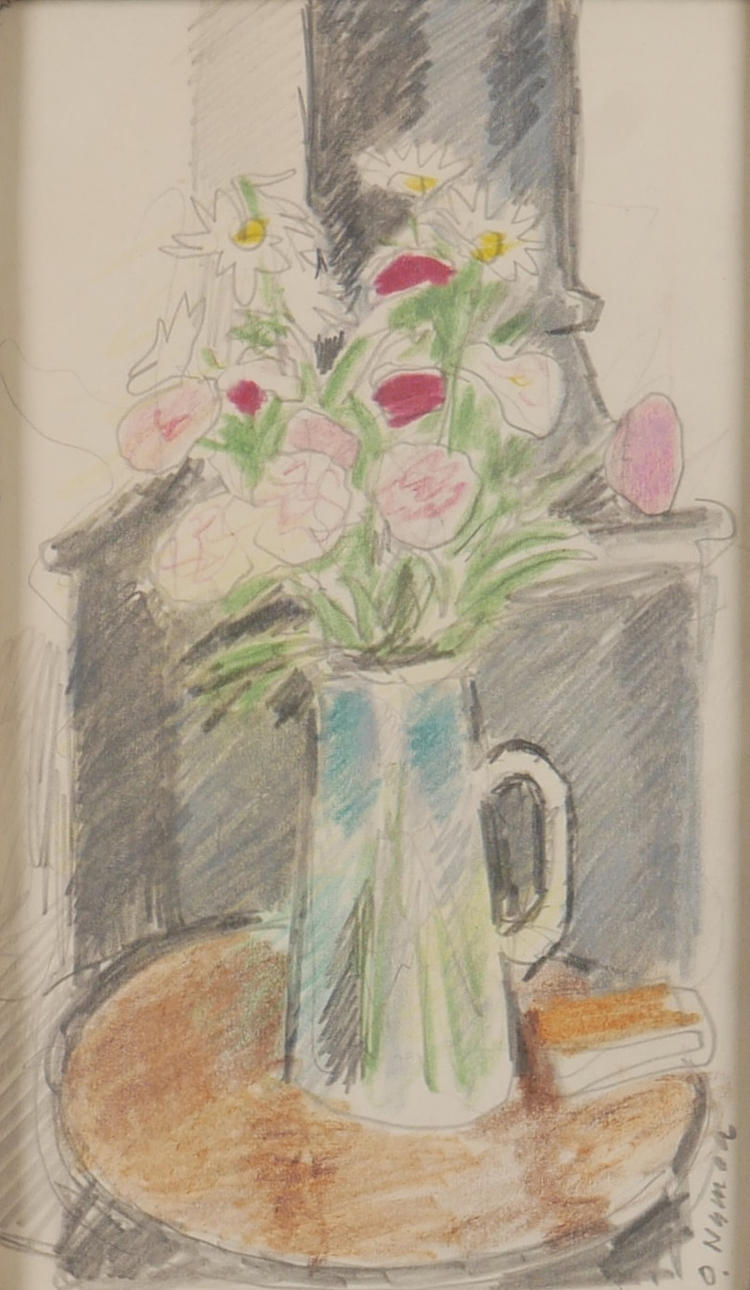 OLLE NYMAN. Still life, mixed media, signed.