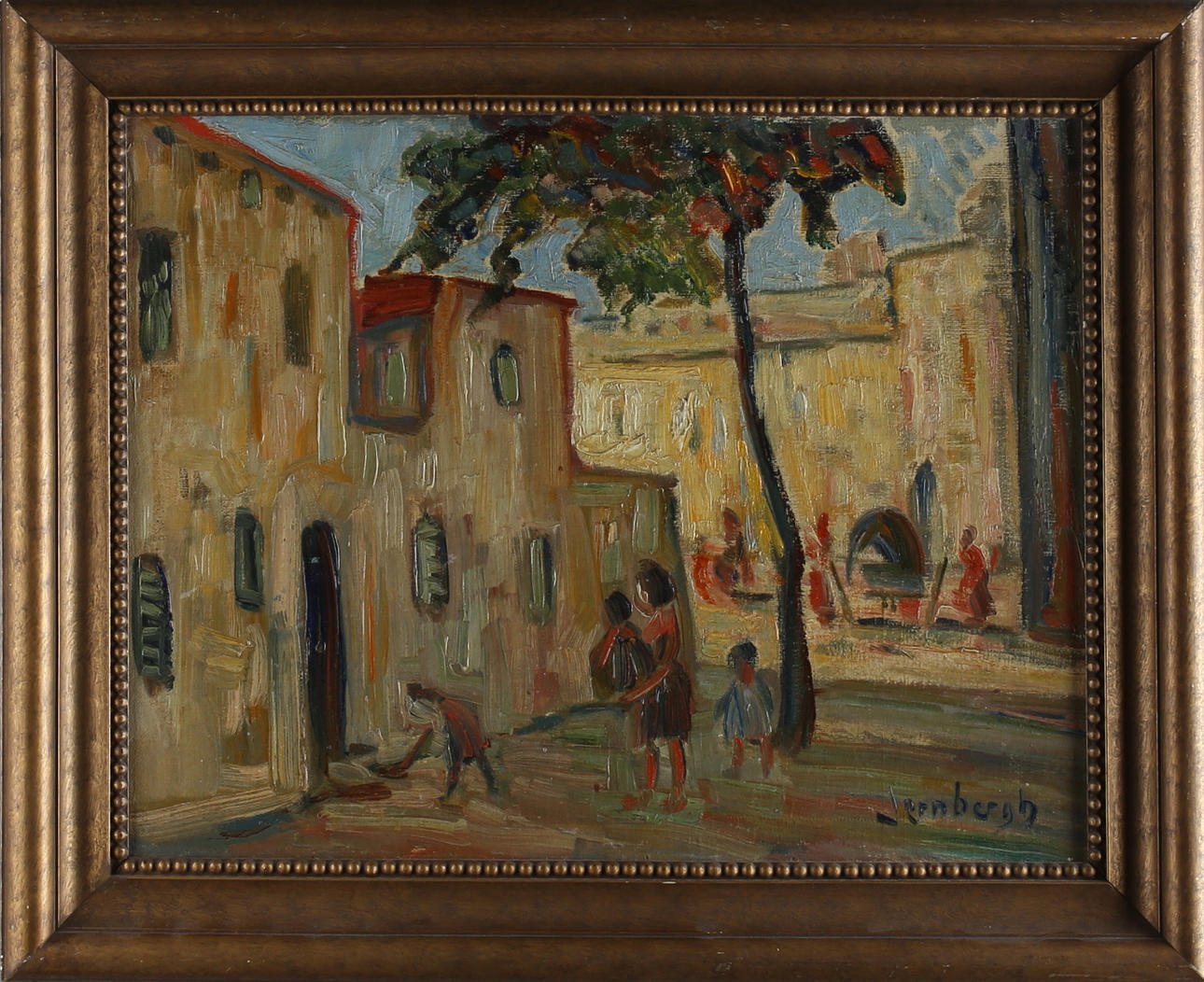 VICTOR JERNBERGH. Stadsbild, olja på pannå, signerad.