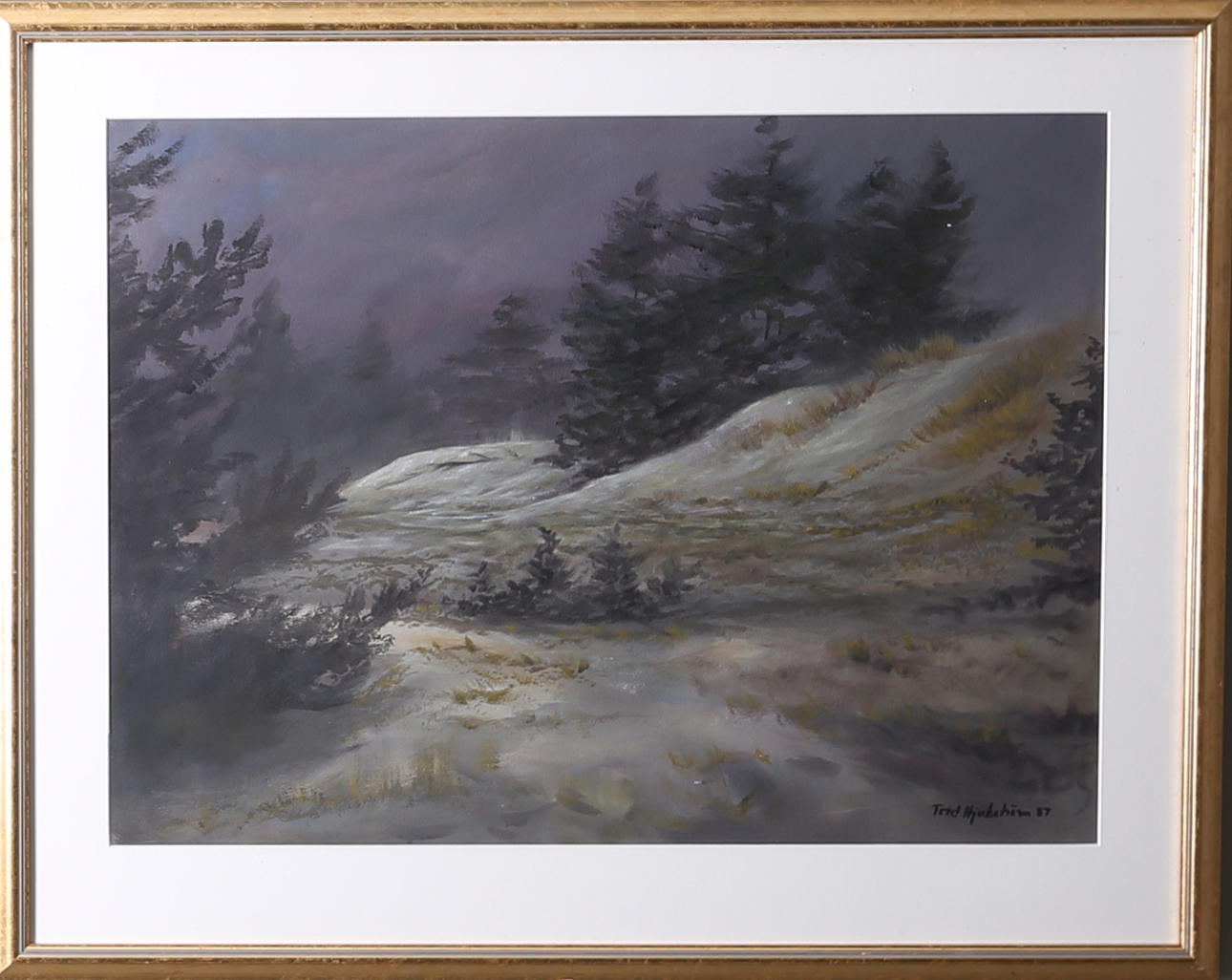 TORD HJUKSTRÖM. Landskap i månljus, akvarell, signerad och daterad -87.