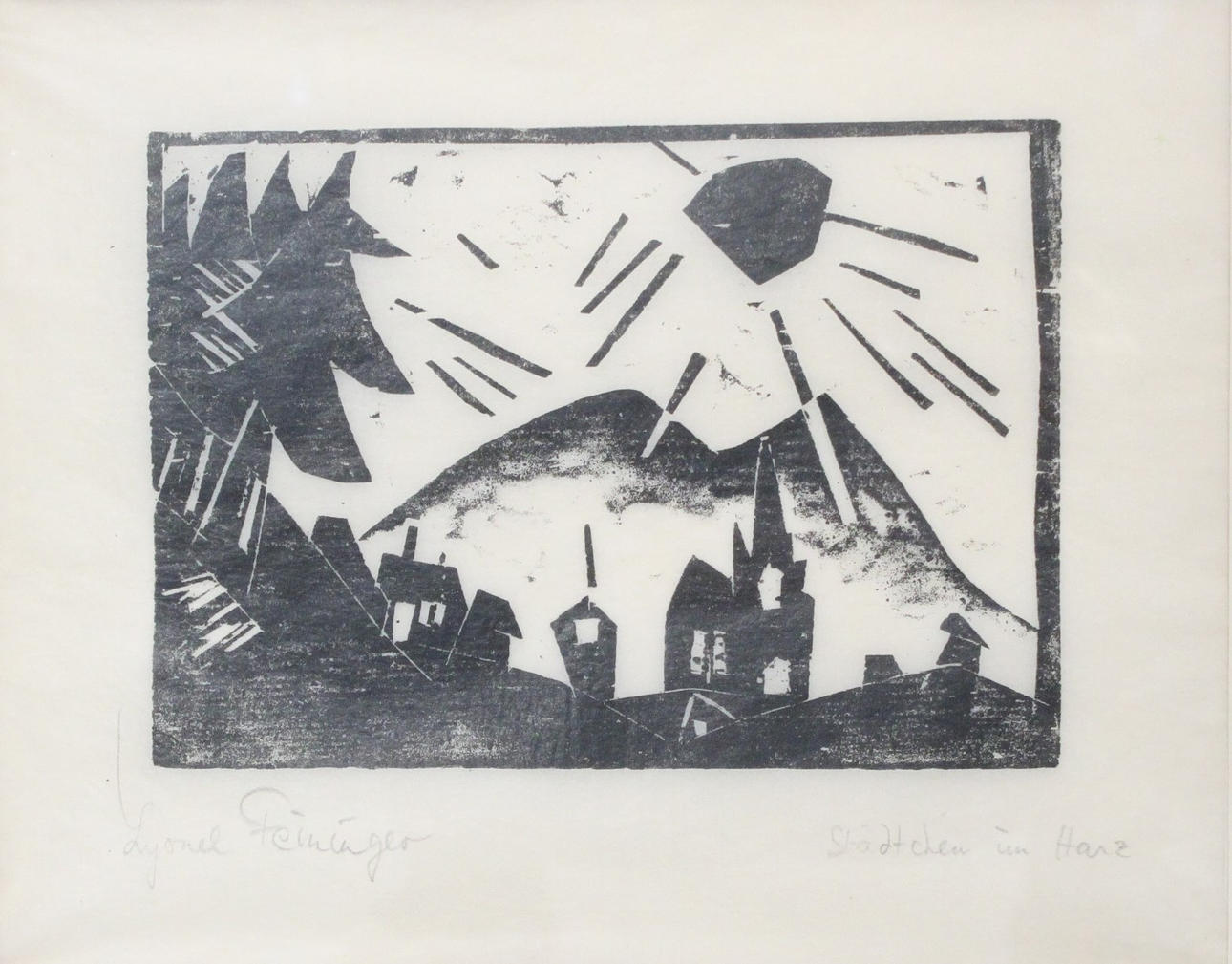 LYONEL FEININGER. 'Kaupunki Harz', puupiirros.