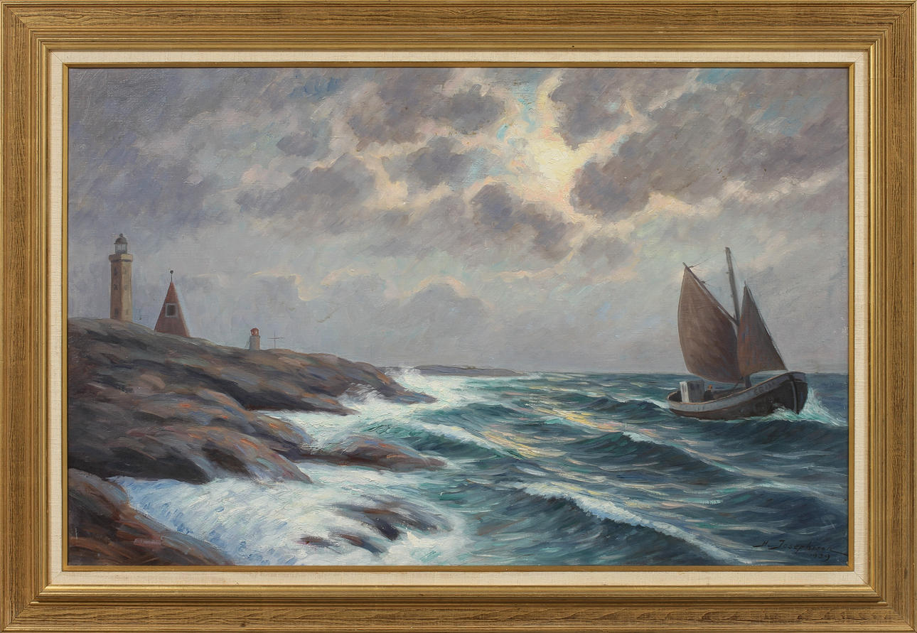 HUGO JOSEPHSSON. Vinga fyr, olja på duk, signerad och daterad 1939.