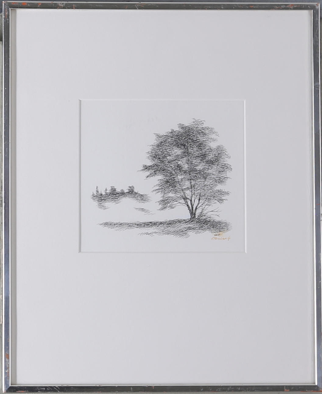 GUNNAR BRUSEWITZ. "Nordisk natt", teckning, signerad.