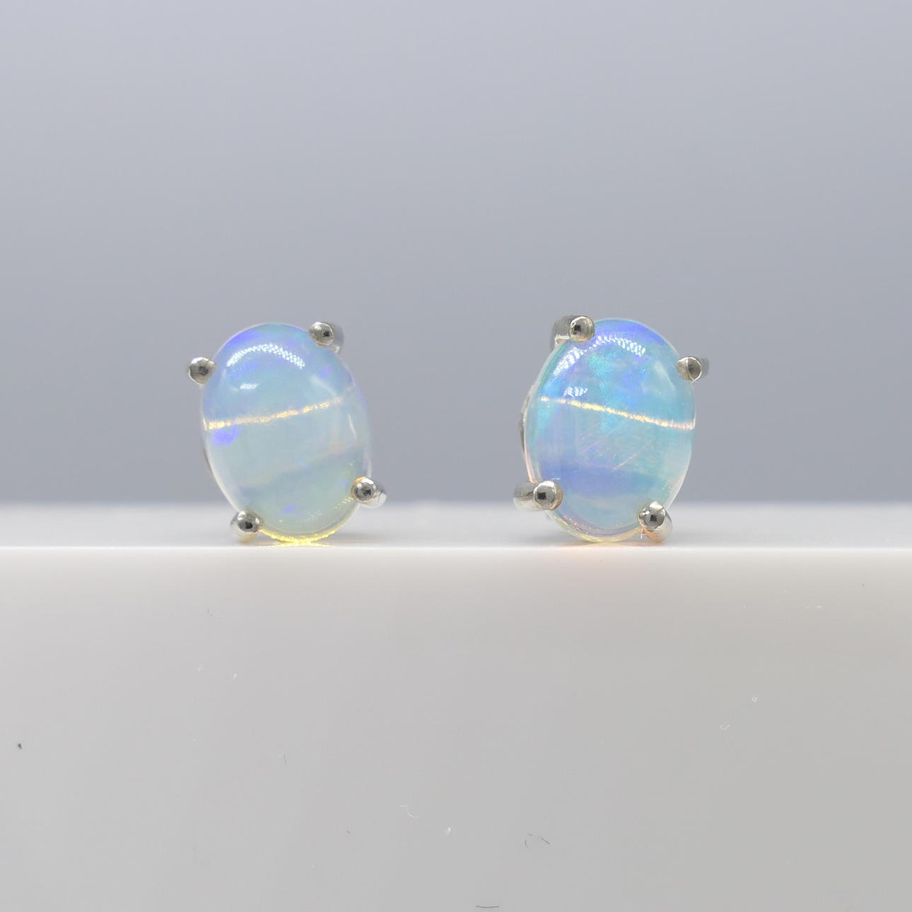 NATURAL WHITE OPAL studs.