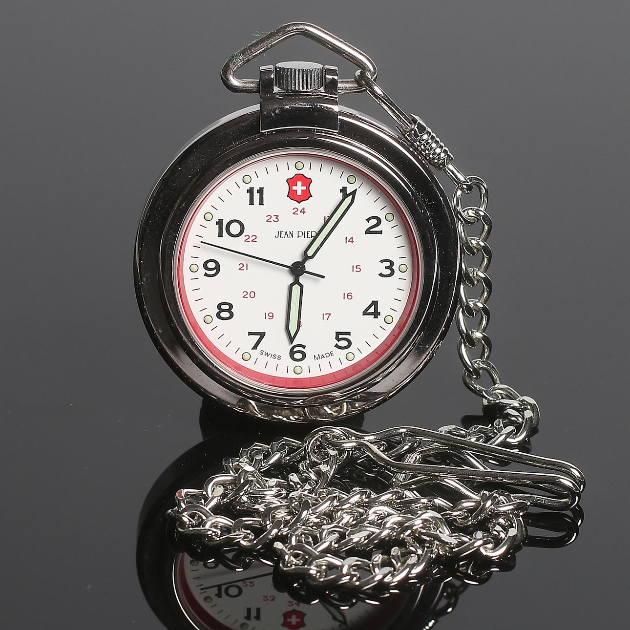 FICKUR samt KLOCKKEDJA, stål, Jean Pierre, Schweiz.