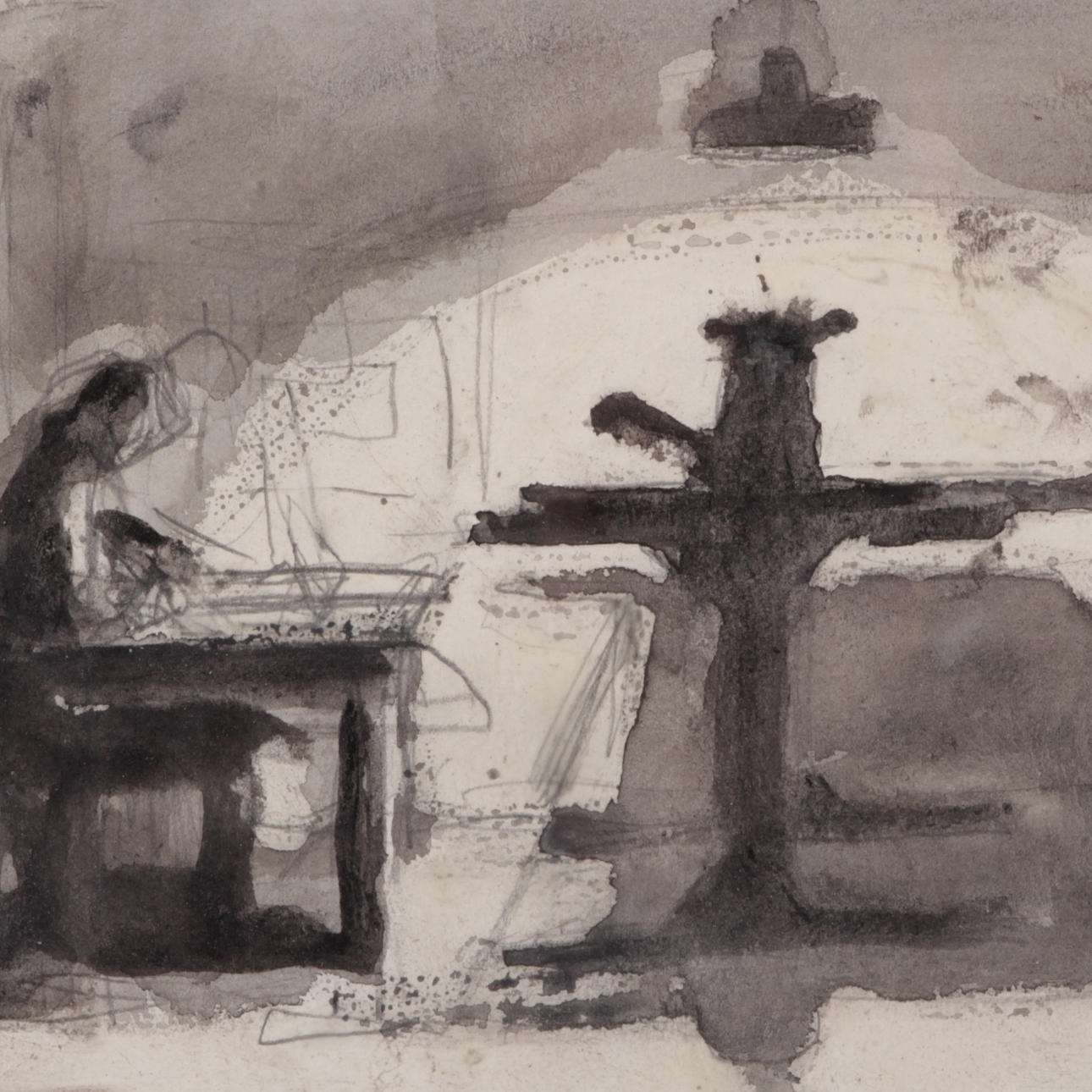 LOUIS BASTIN. Lavering, "Under Lampan", signerad.