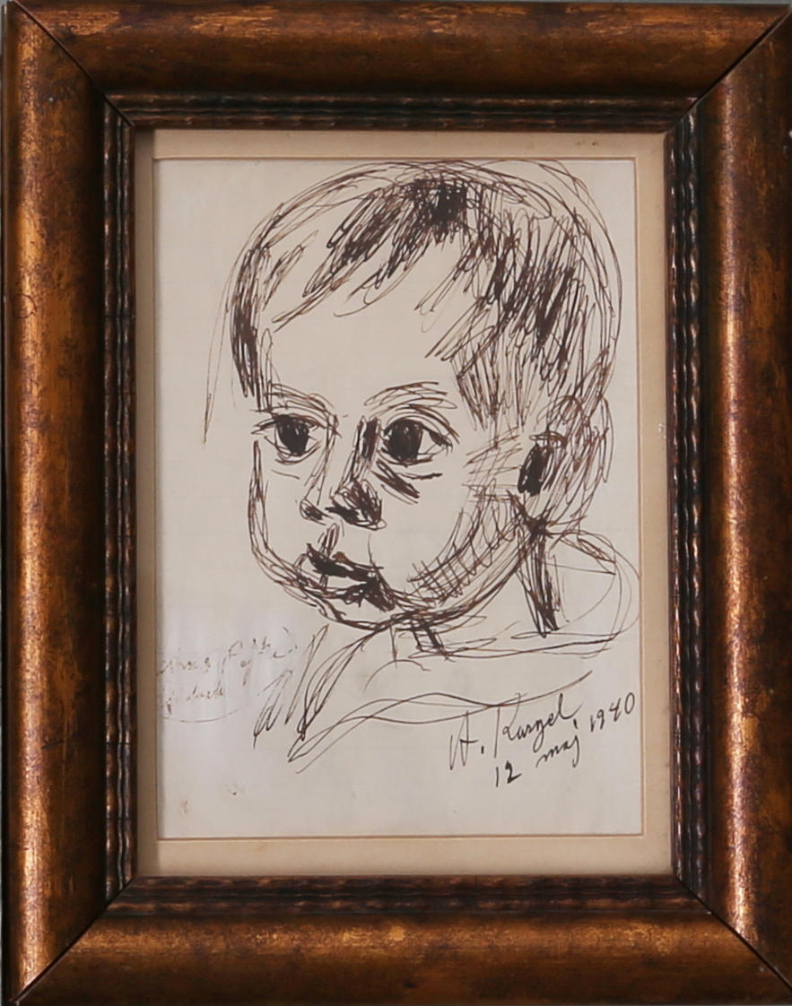 AXEL KARGEL. Barnporträtt, teckning, signerad och daterad 12 maj 1940.