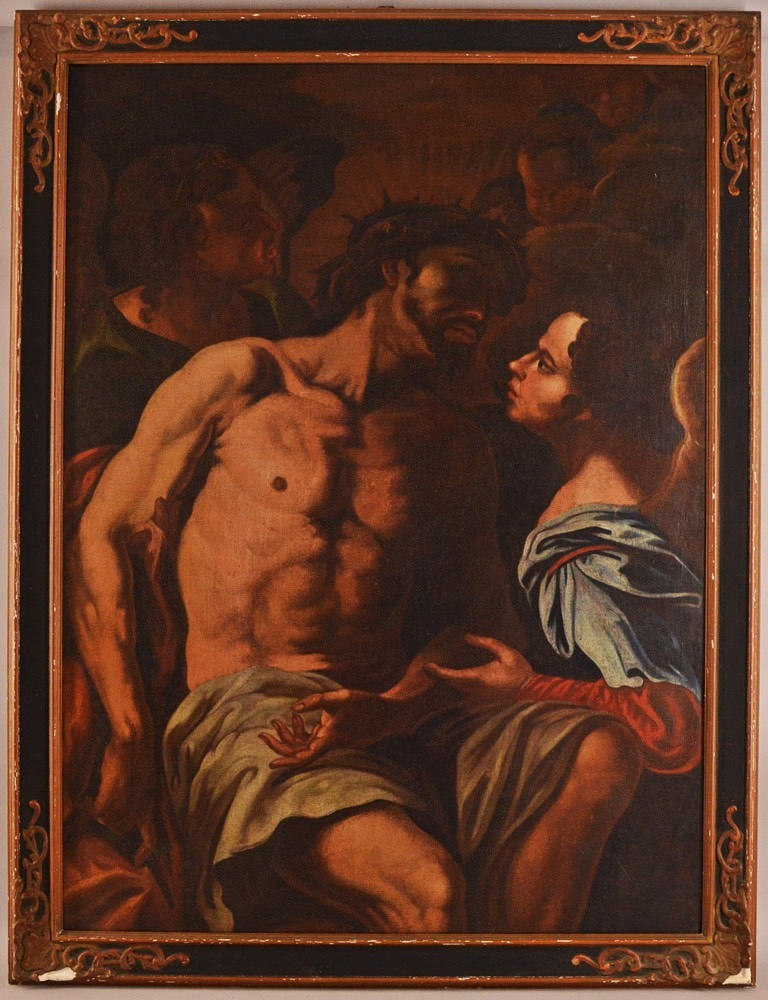 GIOVANNI BATTISTA LANGETTI (1625-1676). HANS EFTERFÖLJARE. MÅLNINGAR, Änglar som sörjer Jesus Kristus, Italien 1700-tal.
