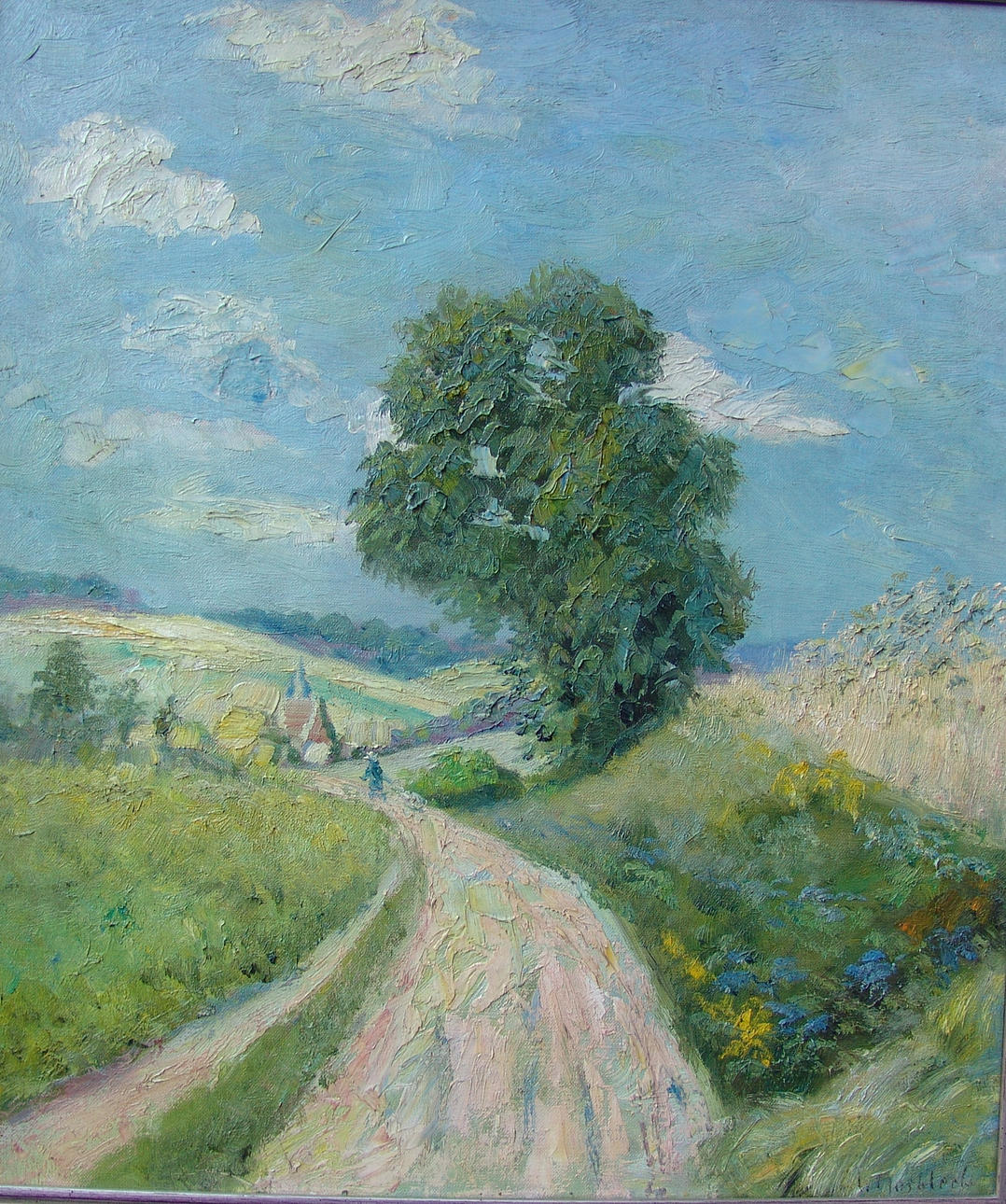 CARL WILHELM MOSBLECH. Somrigt landskap med by.