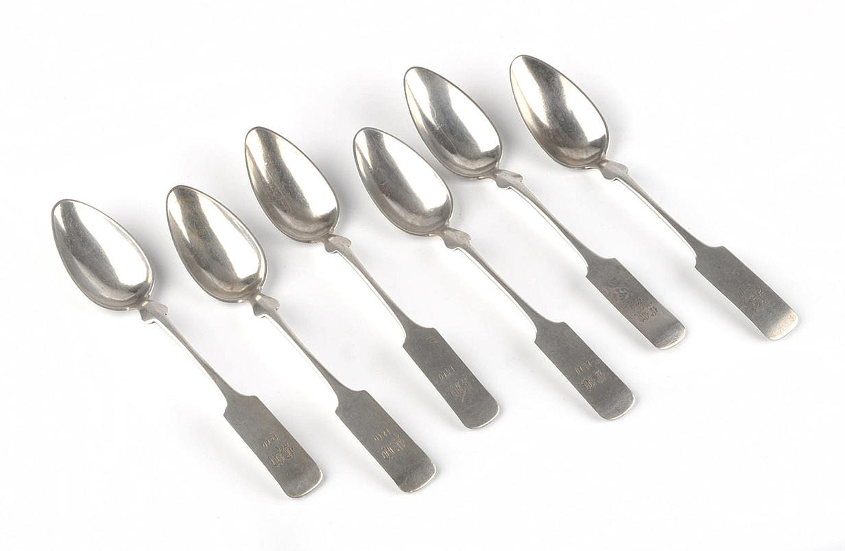 SILBERSCHMIEDE BÖCKELER. Uppsättning av 6 skedar spade mönster, 12 mycket silver.