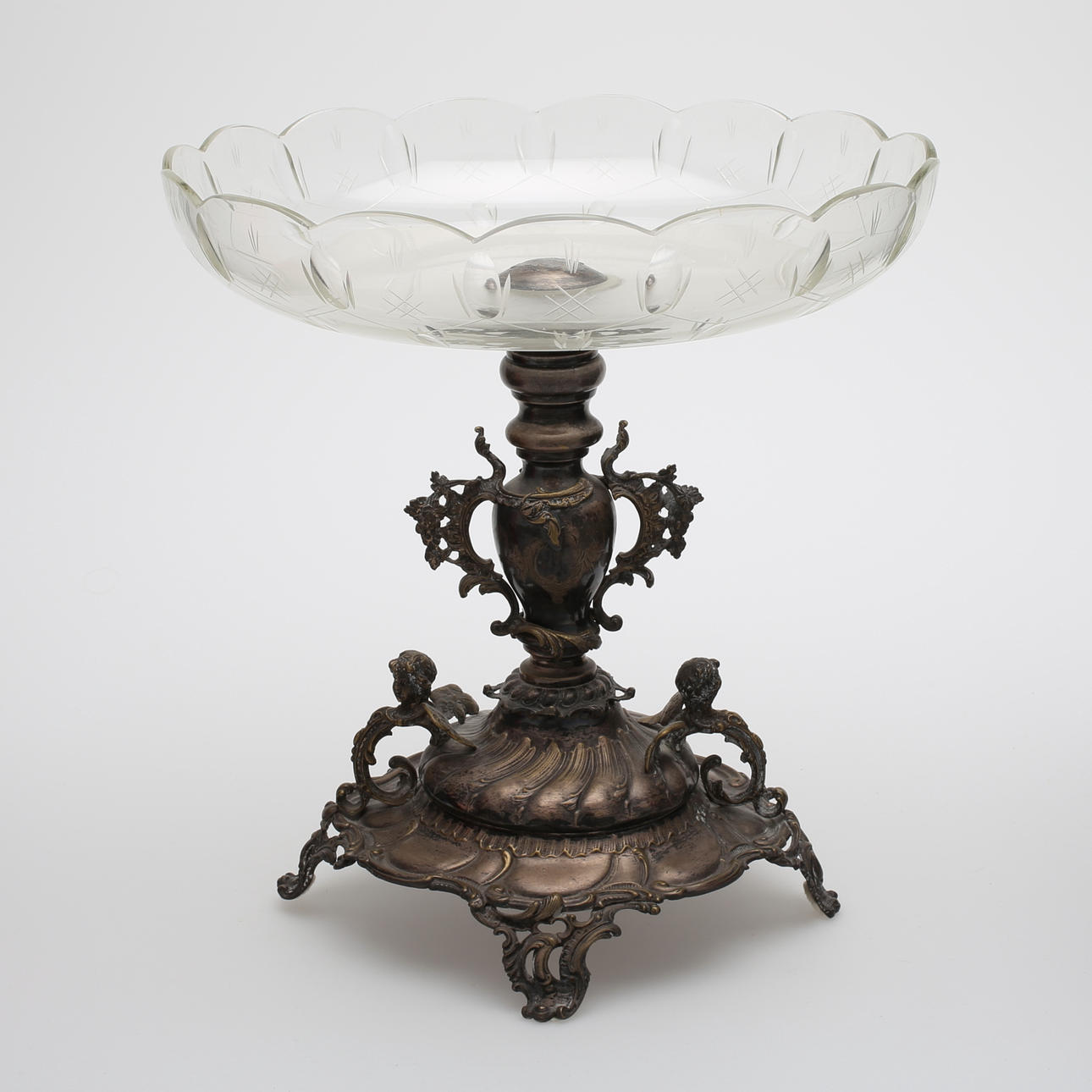 BORDSUPPSATS, glas/nysilver, 1900-talets första kvartal.