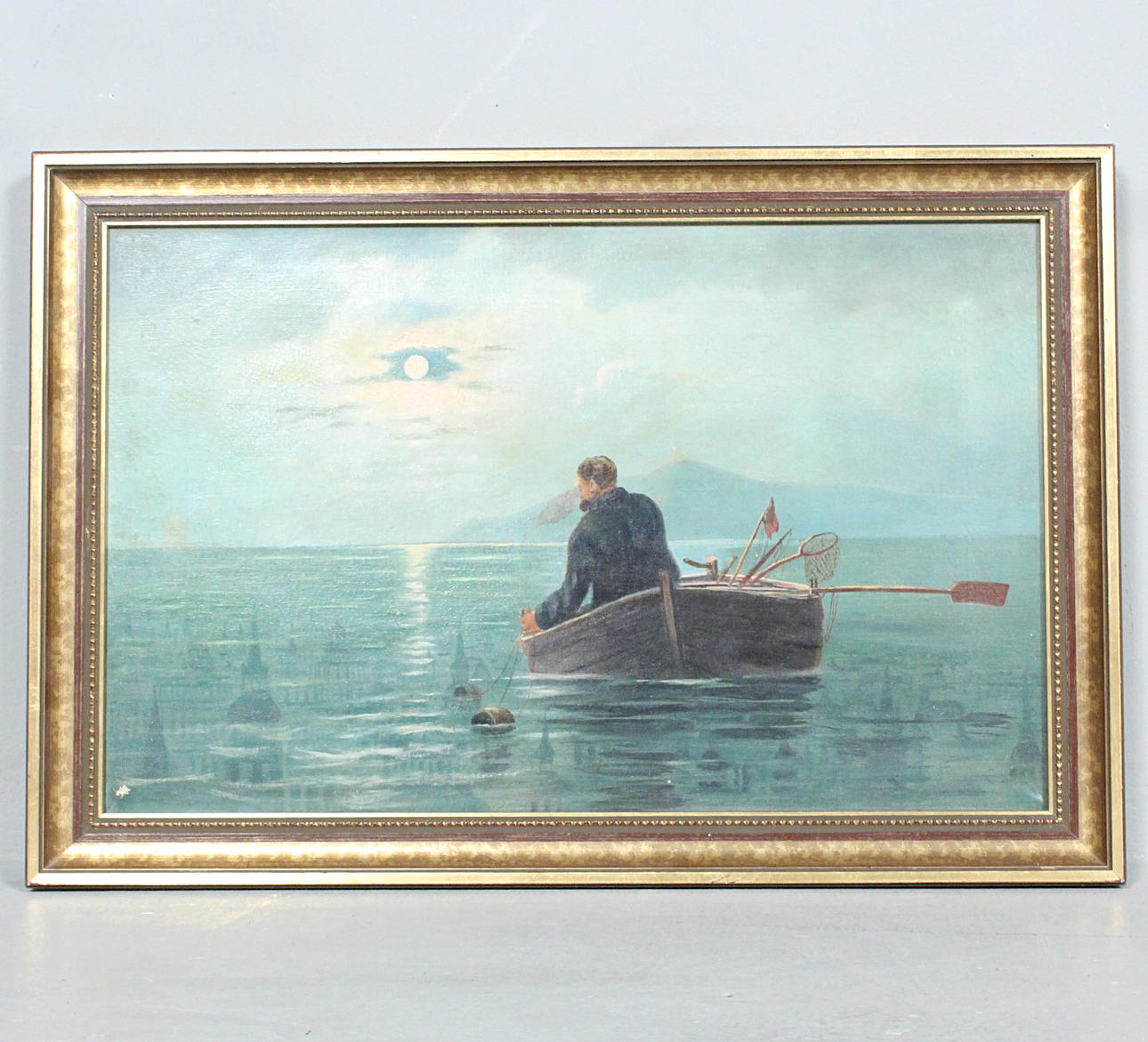 Ukendt kunstner. 'Byen under vandet', olie på lærred.