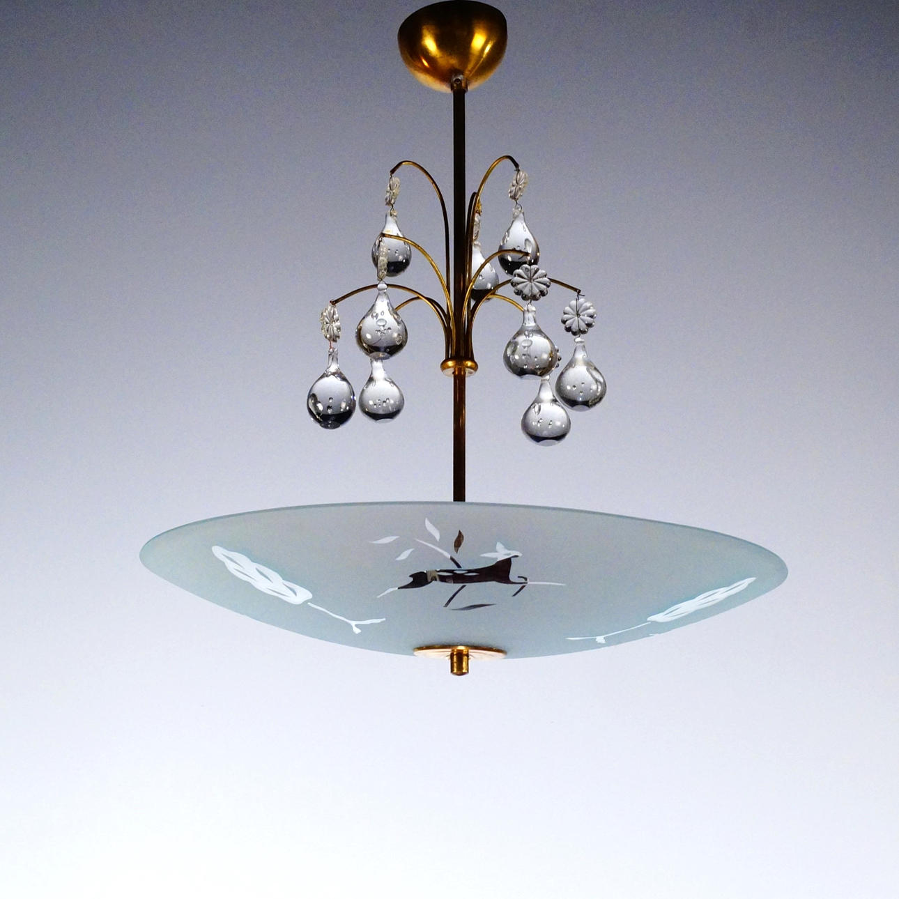 CEILING LAMP/PLAFOND, glass and brass.