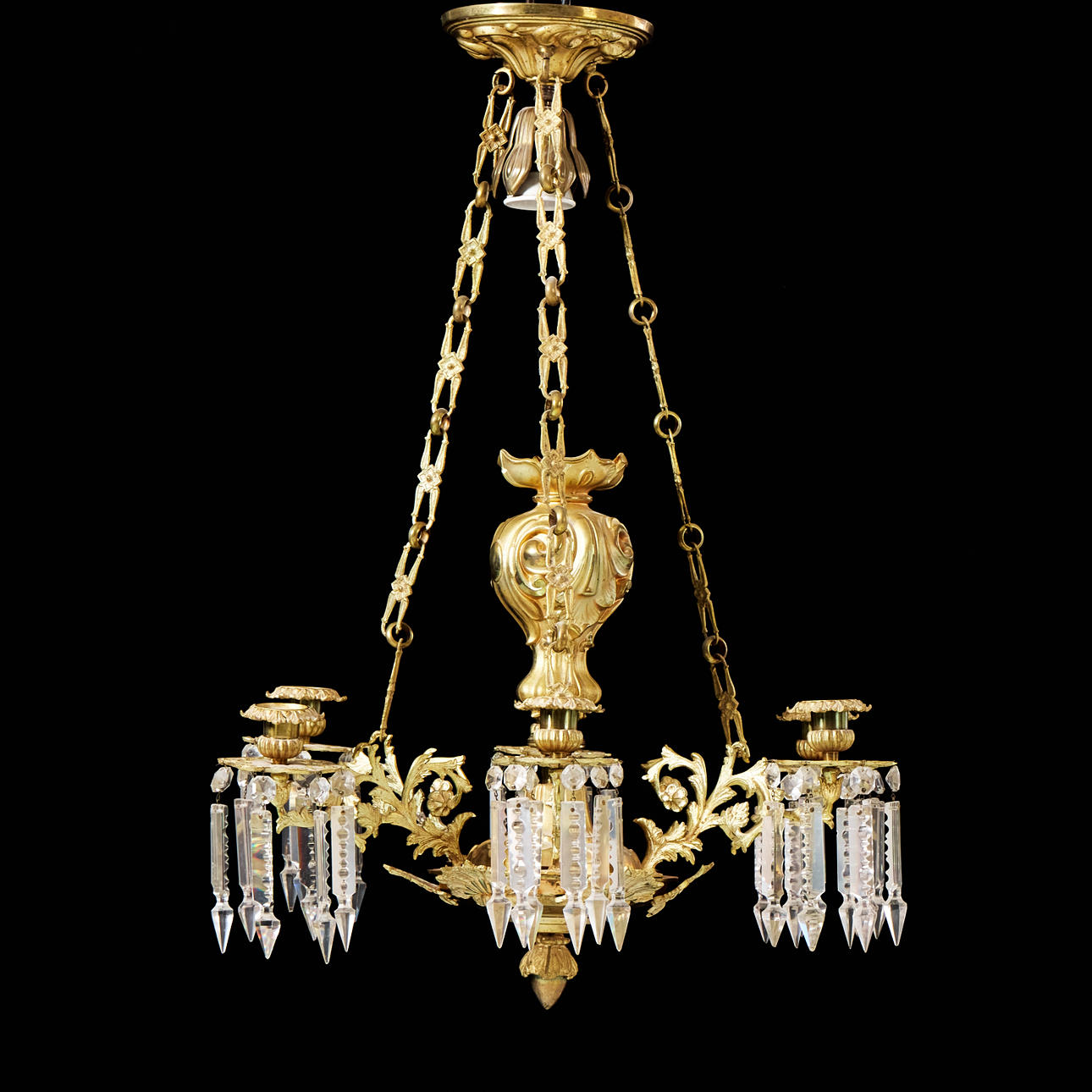 CANDELABRO, oscariano, prismas cortados, 6 brazos.