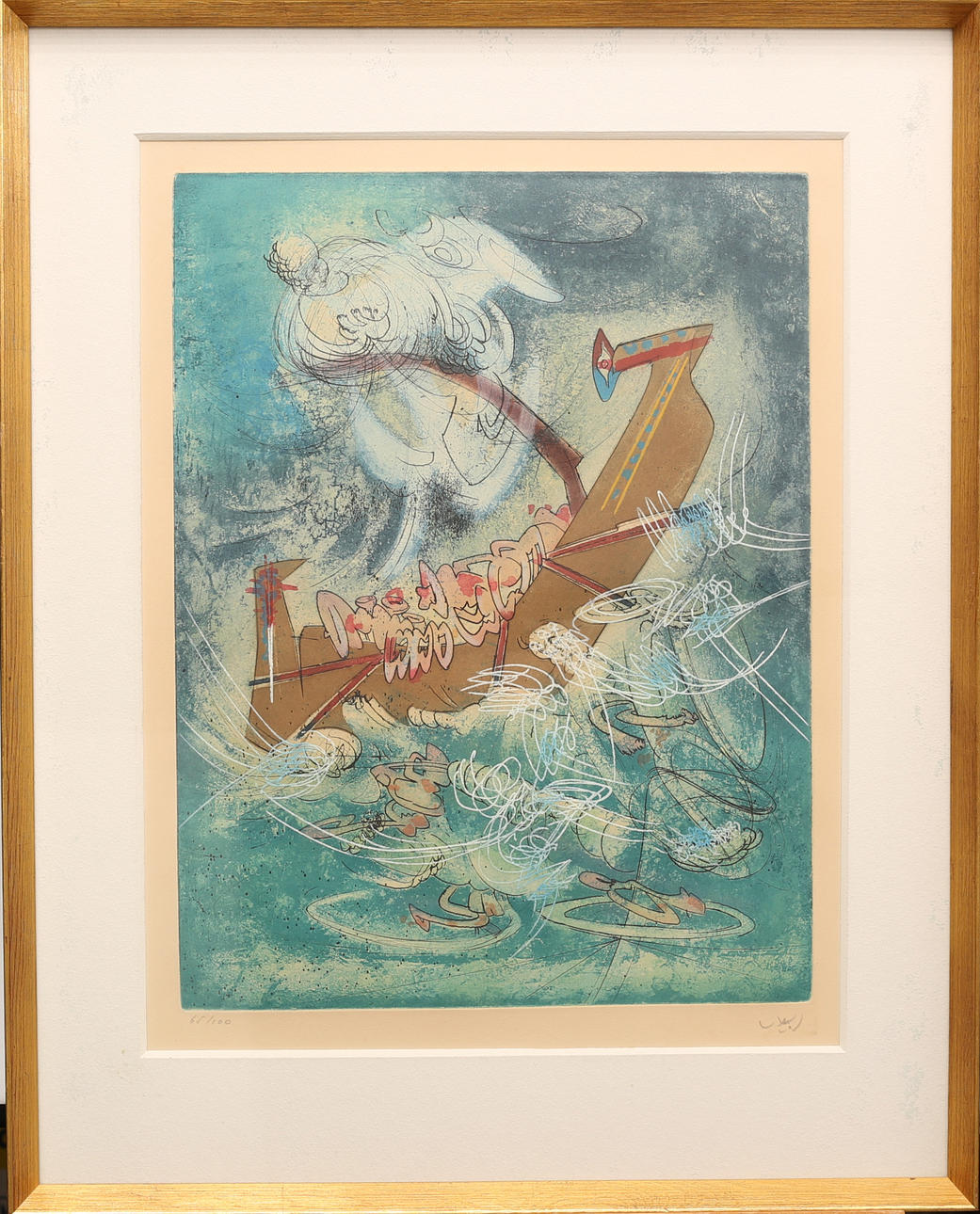 ROBERTO MATTA. Lithograph in colours, abstract composition, numbered 65/100, signed.