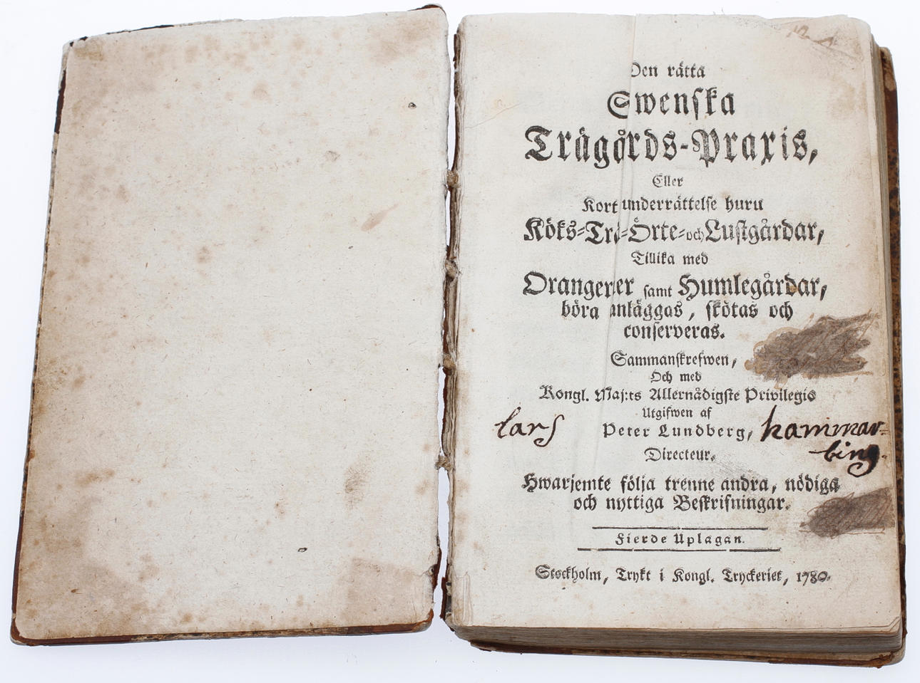 BOK, "...Trädgårds-Praktis...", Peter Lundberg, Stockholm 1780.