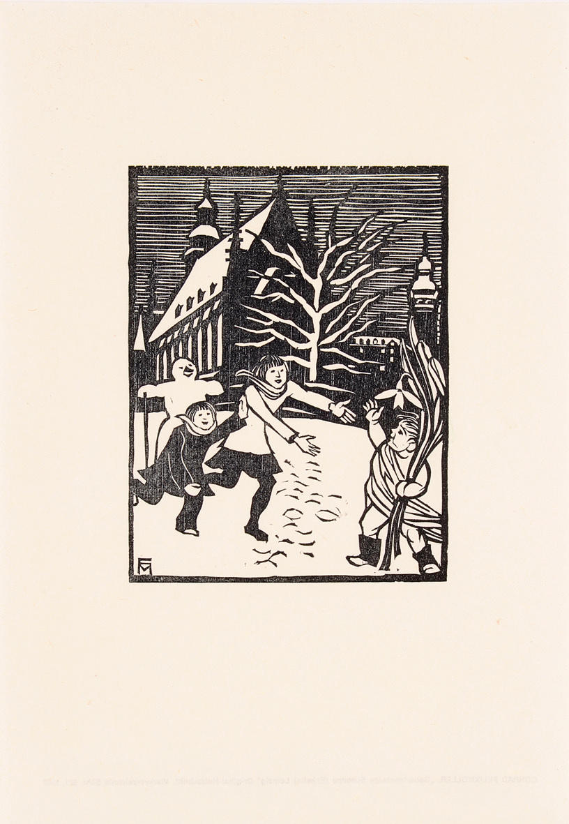 CONRAD FELIXMÜLLER. ”Födelsemeddelande Susanne (barnbarn) ”. Träsnitt, 1953.