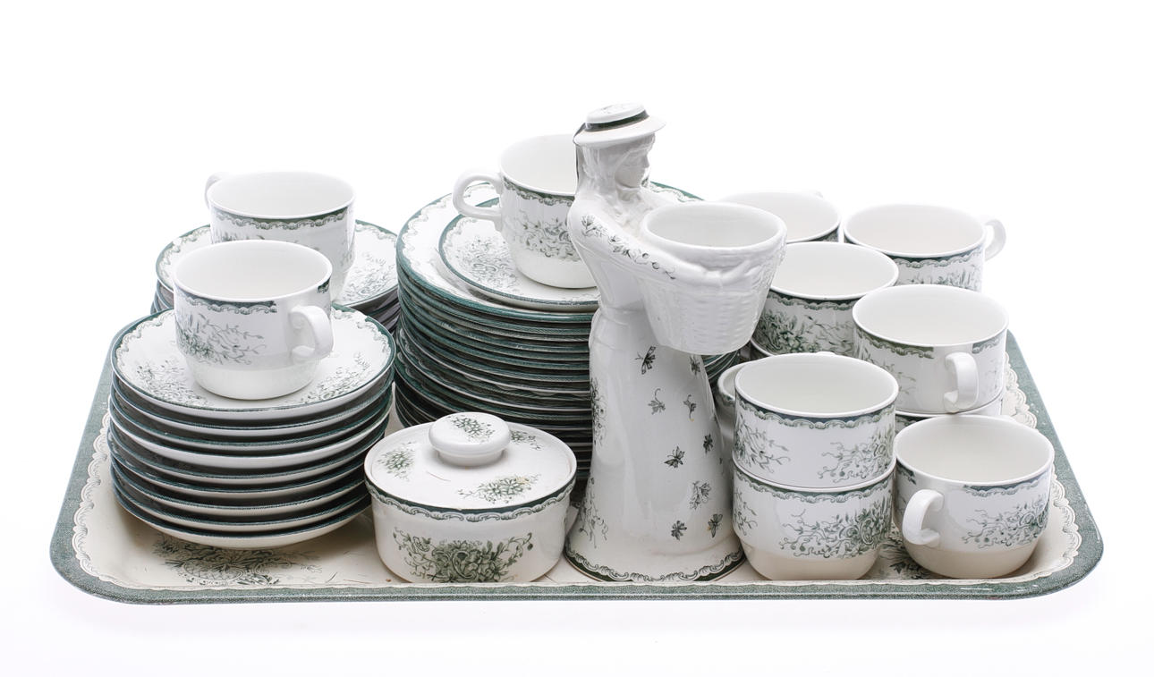 KAFFESERVIS, flintgods, 52 delar, "Gröna Anna", Rörstrand.