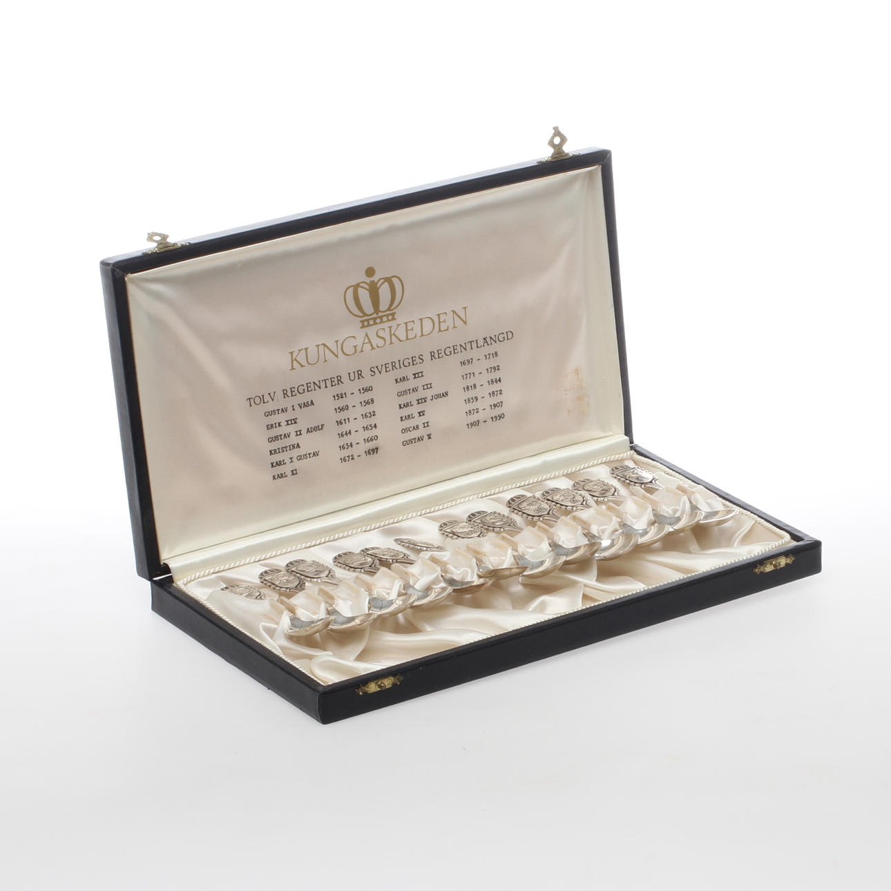 KAFFESKEDAR, 12 st, silver, "Kungaskeden", MGAB, Lidköping, 1970-tal.