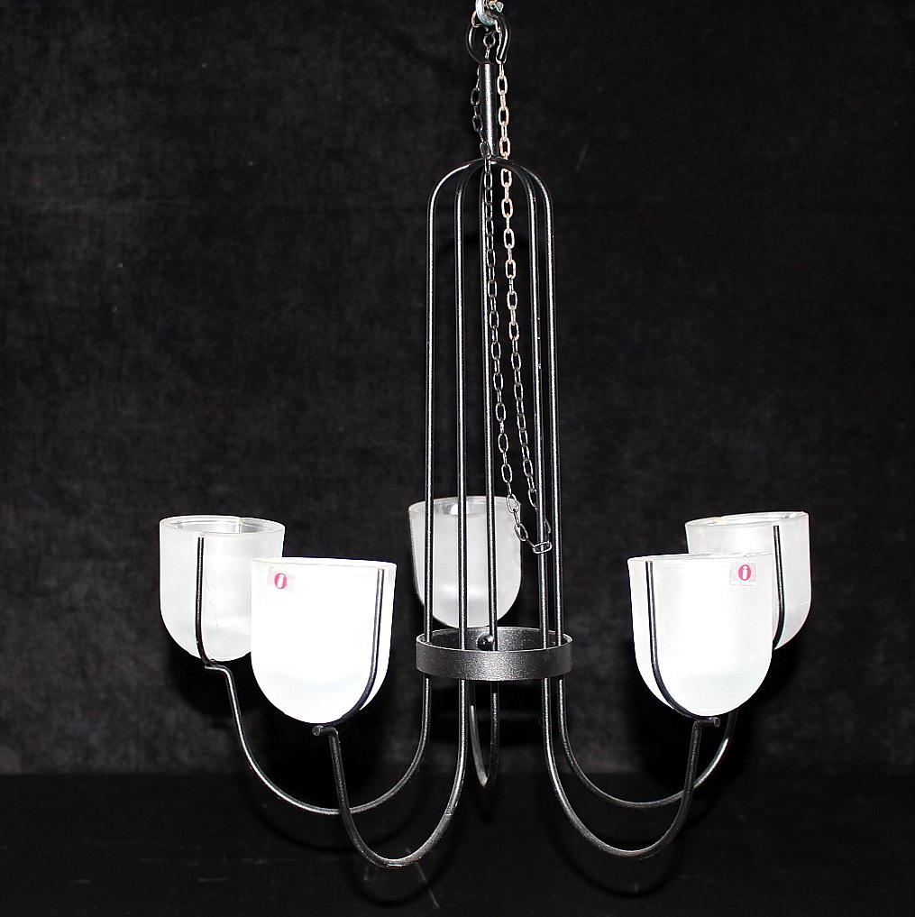 LJUSKRONA, metall, glas, 5 ljusarmar, Iittala.