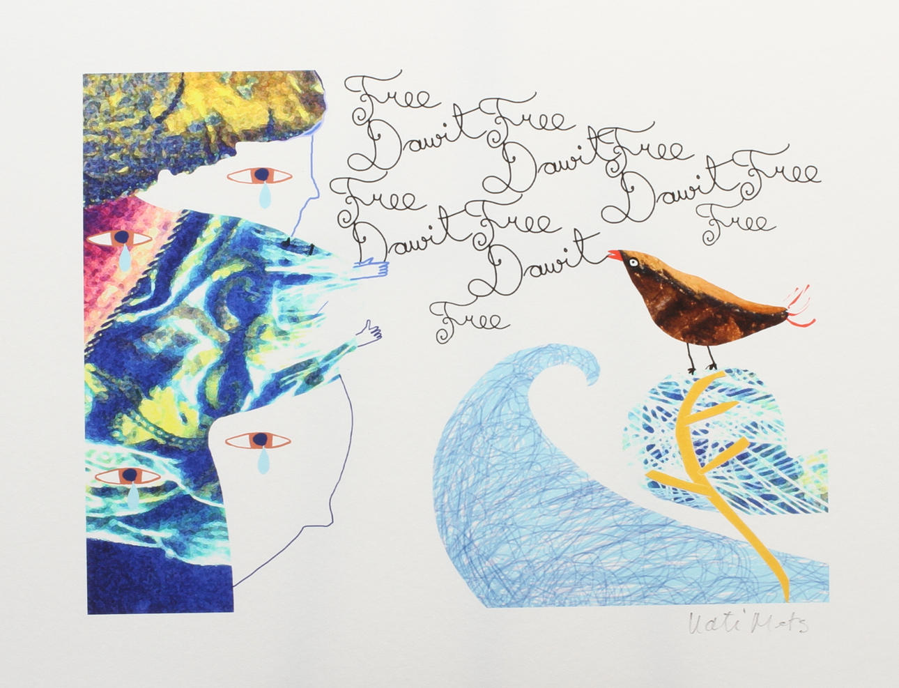 KATI METS. "Free Dawit". Lambdaprint på akvarellpapper. Signerad.