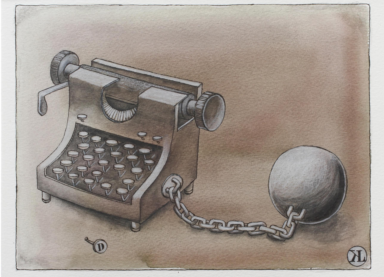 KNUT LARSSON. Free Dawit Isaak. Monogramsignerad akvarell.