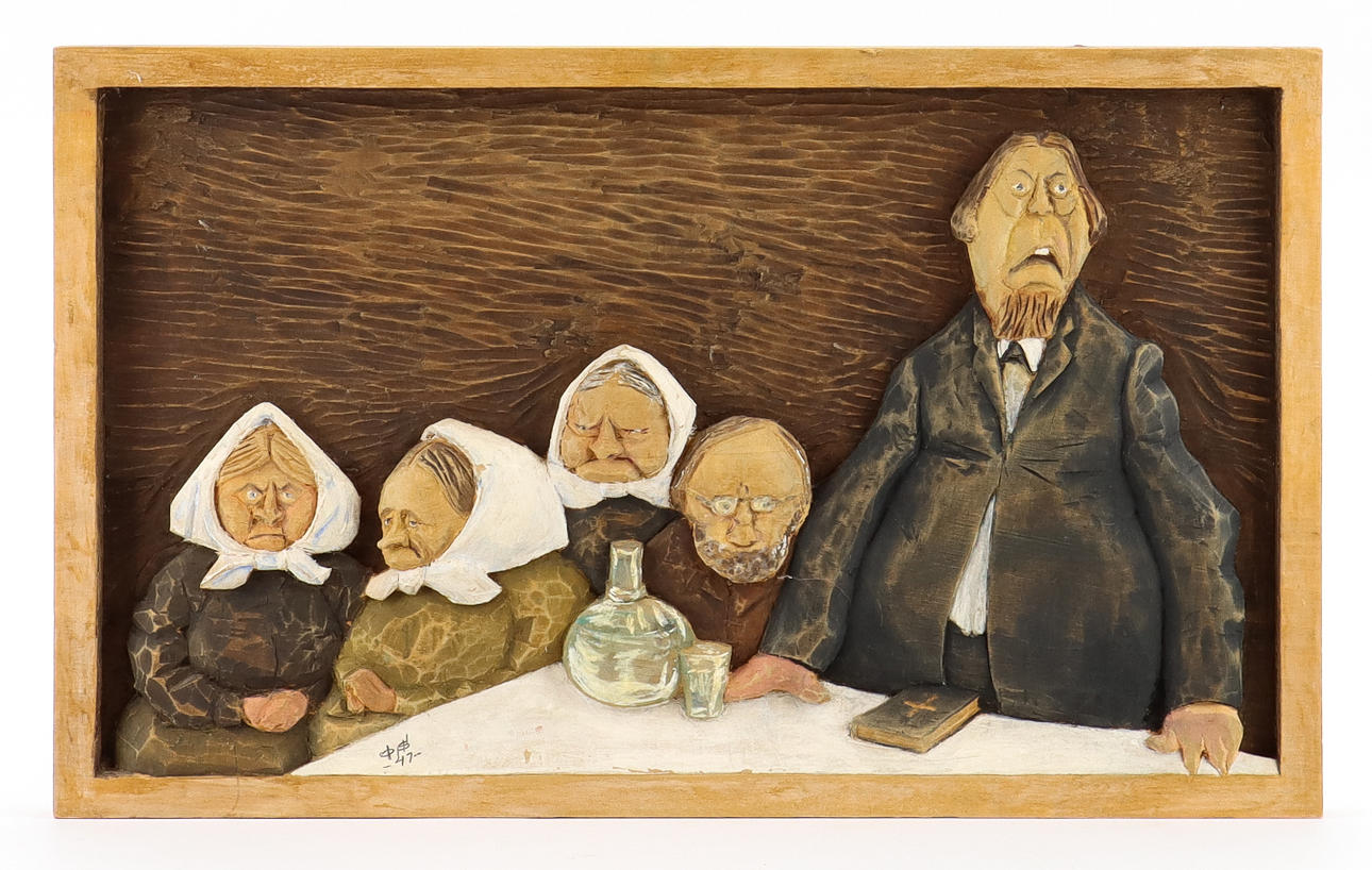 RELIEFMALEREI Holz, monogrammiert, signiert 47.