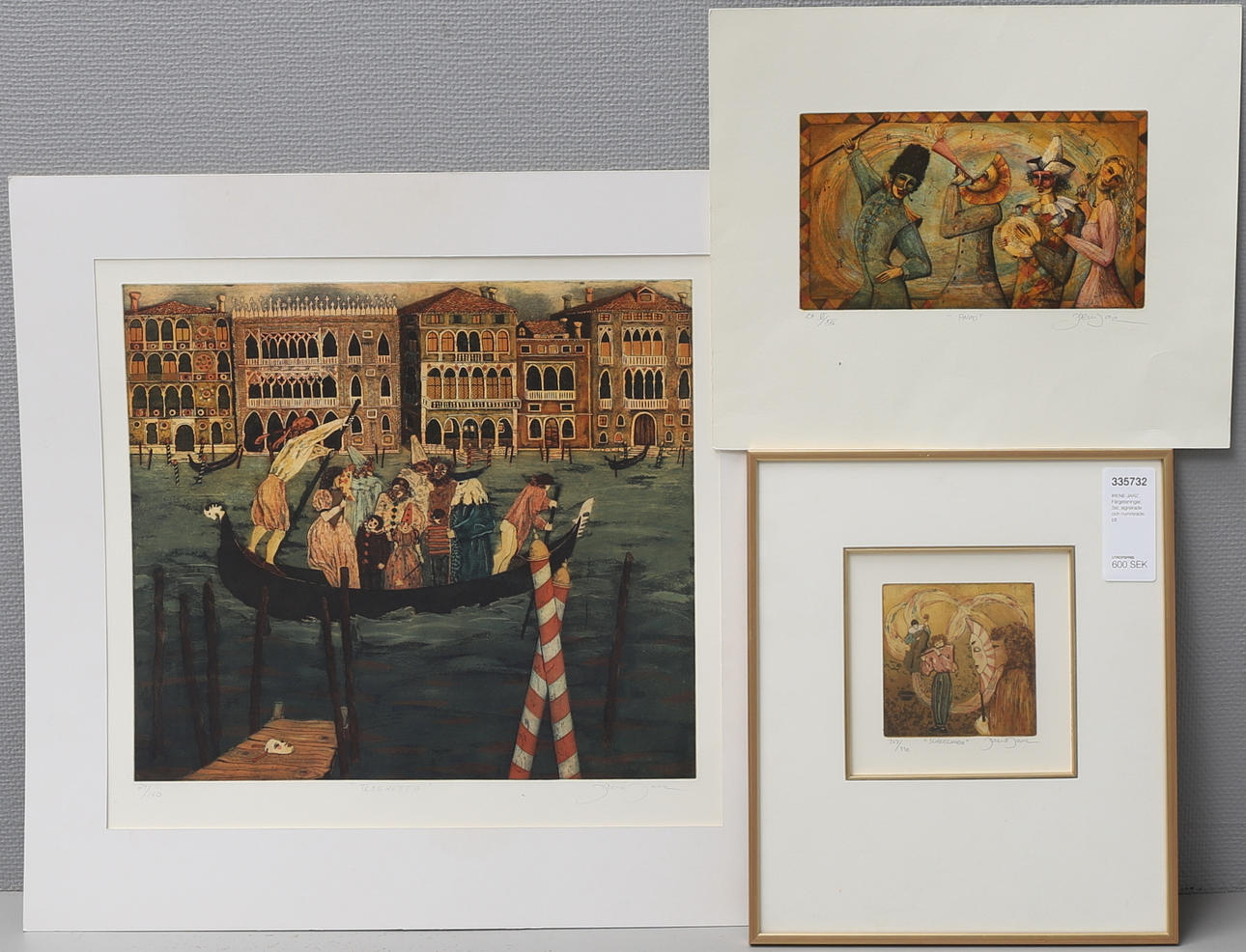 IRENE JARZ. Färgetsningar, 3st, signerade och numrerade.