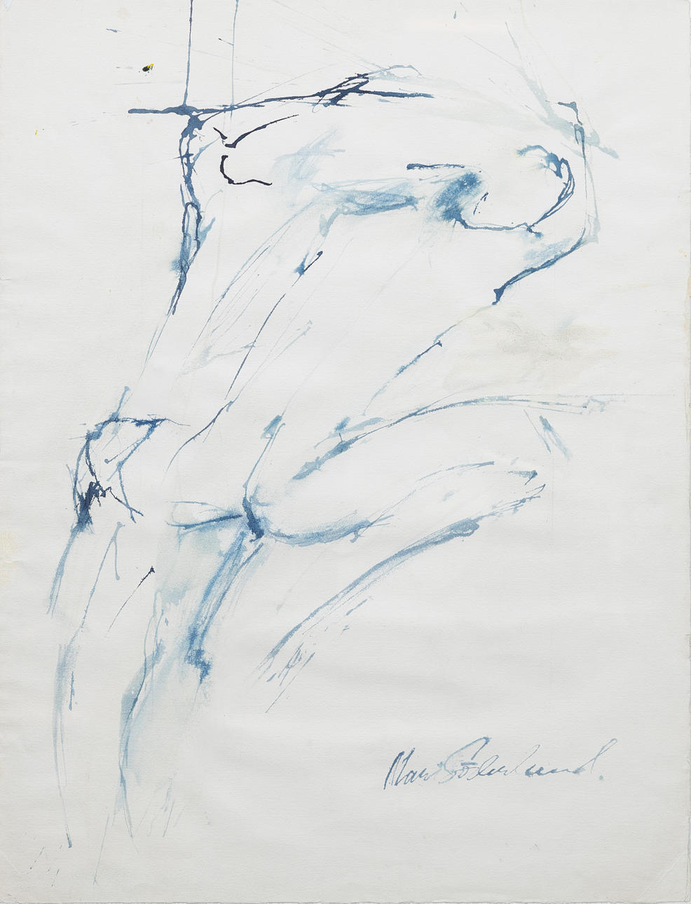 MARI SÖDERLUND. Figurkomposition i blått, blandteknik, signerad.