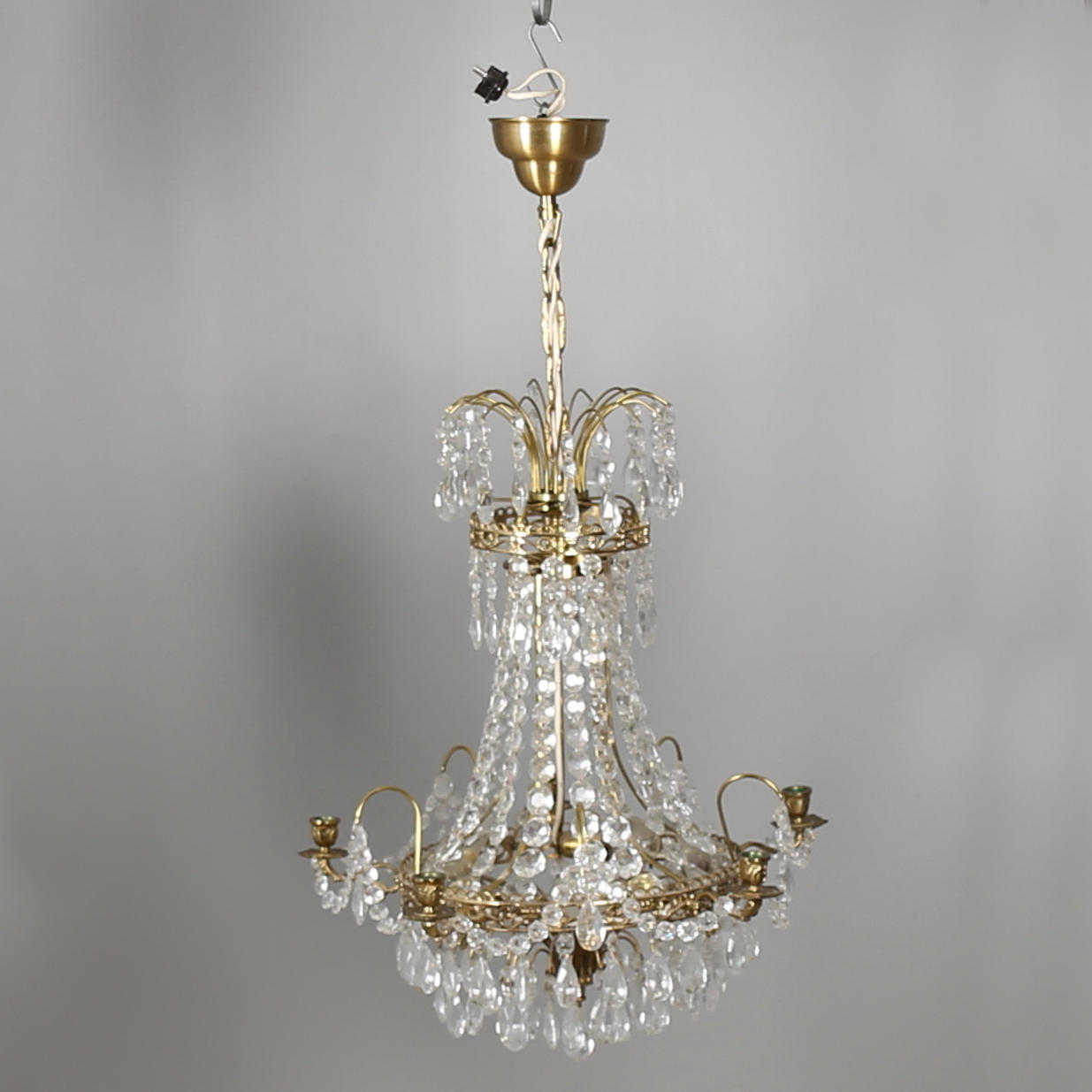 KRISTALLKRONA, mässing med prismor, Rejmyra glas & kristallprodukter, 1900-talets andra hälft.