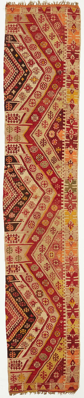 ORIENT CARPET, gallery model, Kelim, semi-antique, approx. 400x77 cm.