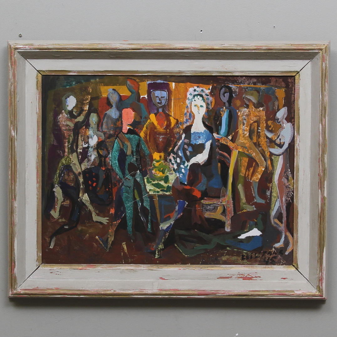 KARSTEN KEISERAAS. Norge. Festinteriör. Olja på pannå, signerad Keiseraas -45.