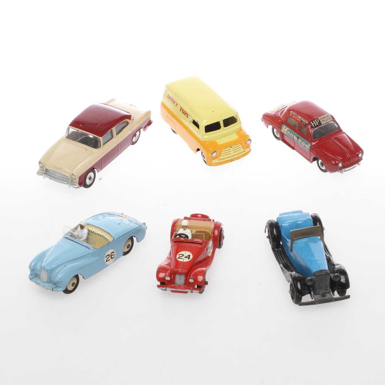 DINKY TOYS 268 Dauphine, 36E Samson, 108 MG, 165 Humber, 107 Sunbeam och Bedford.