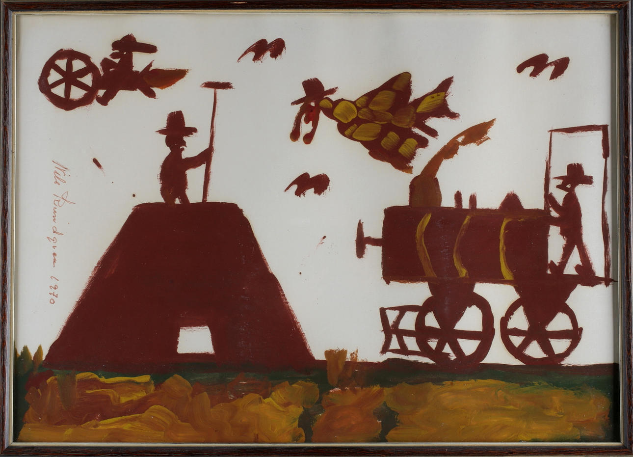 NILS " BJÖRNJÄGARN" RUNDGREN. , Figurkomposition, blandteknik, signerad samt daterad 1970.