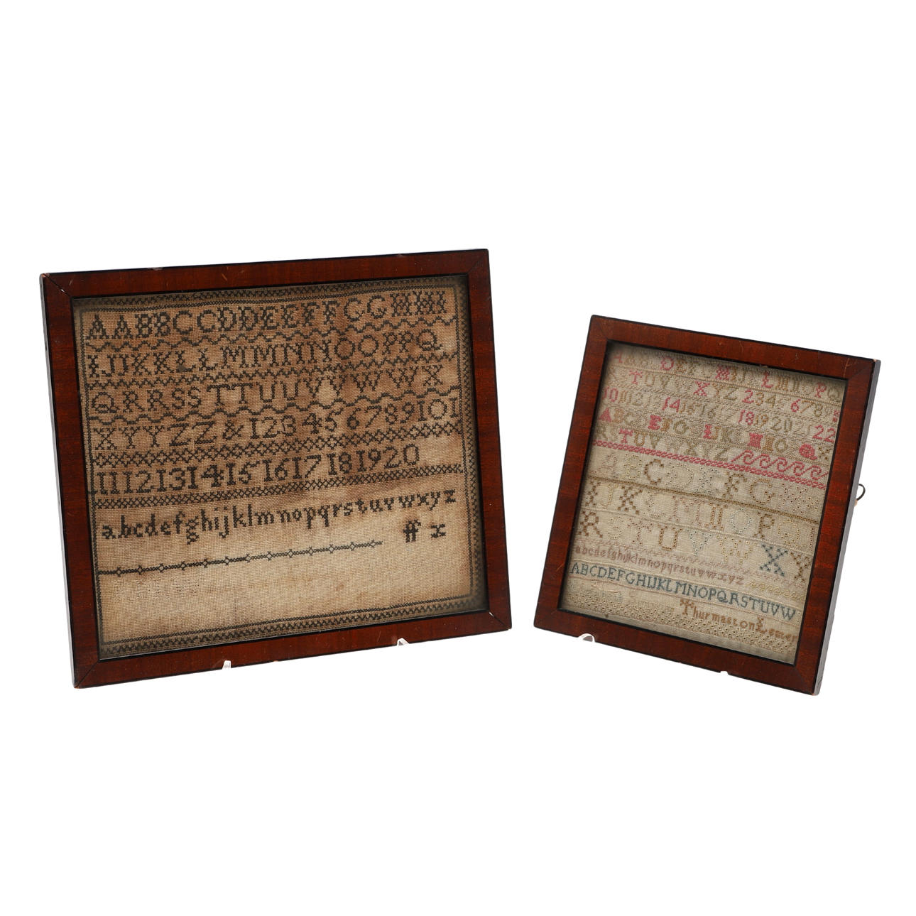 TWO FRAMED ALPHABET SAMPLERS.