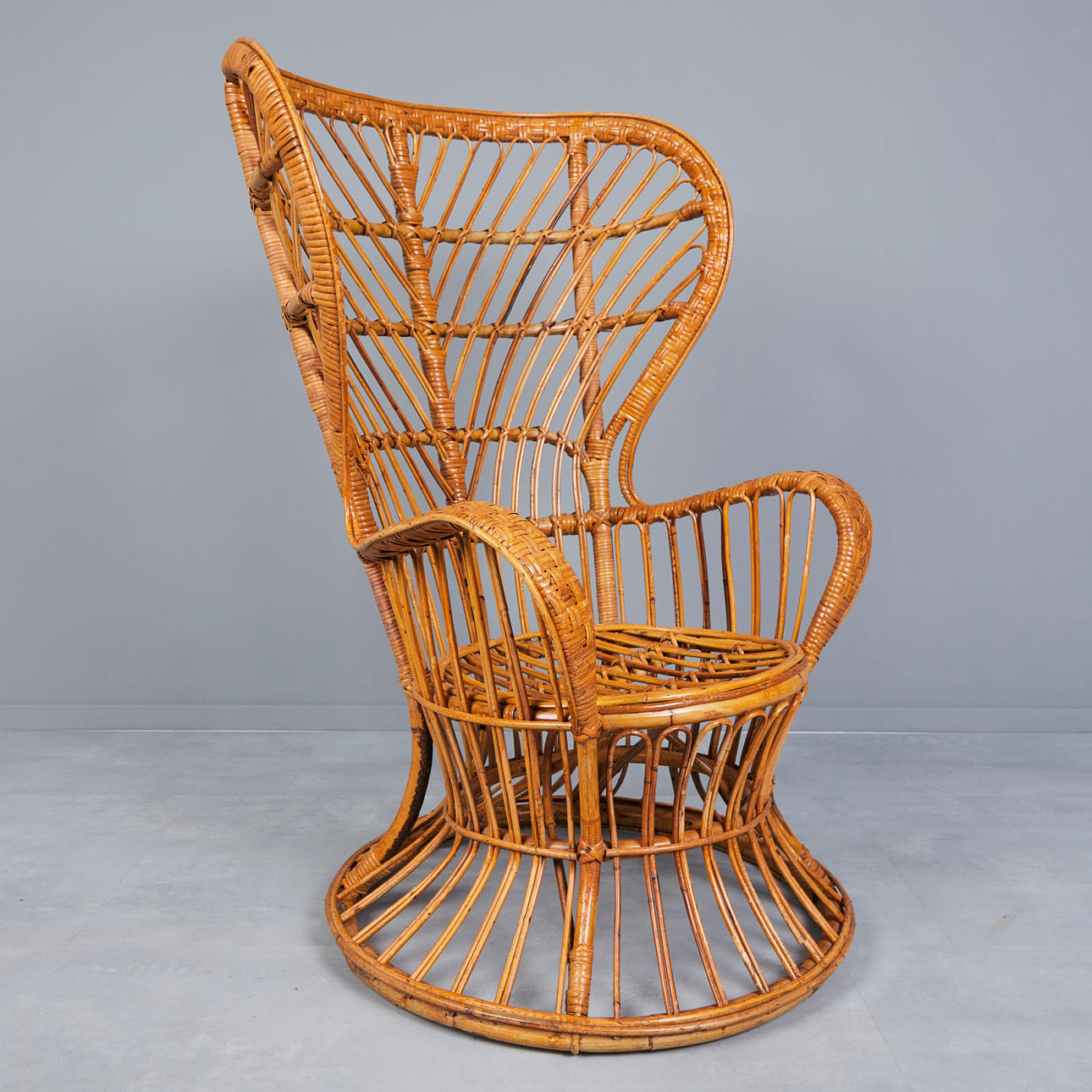 Emmanuelle armchair/Peacock Throne, rattan, 1960s.