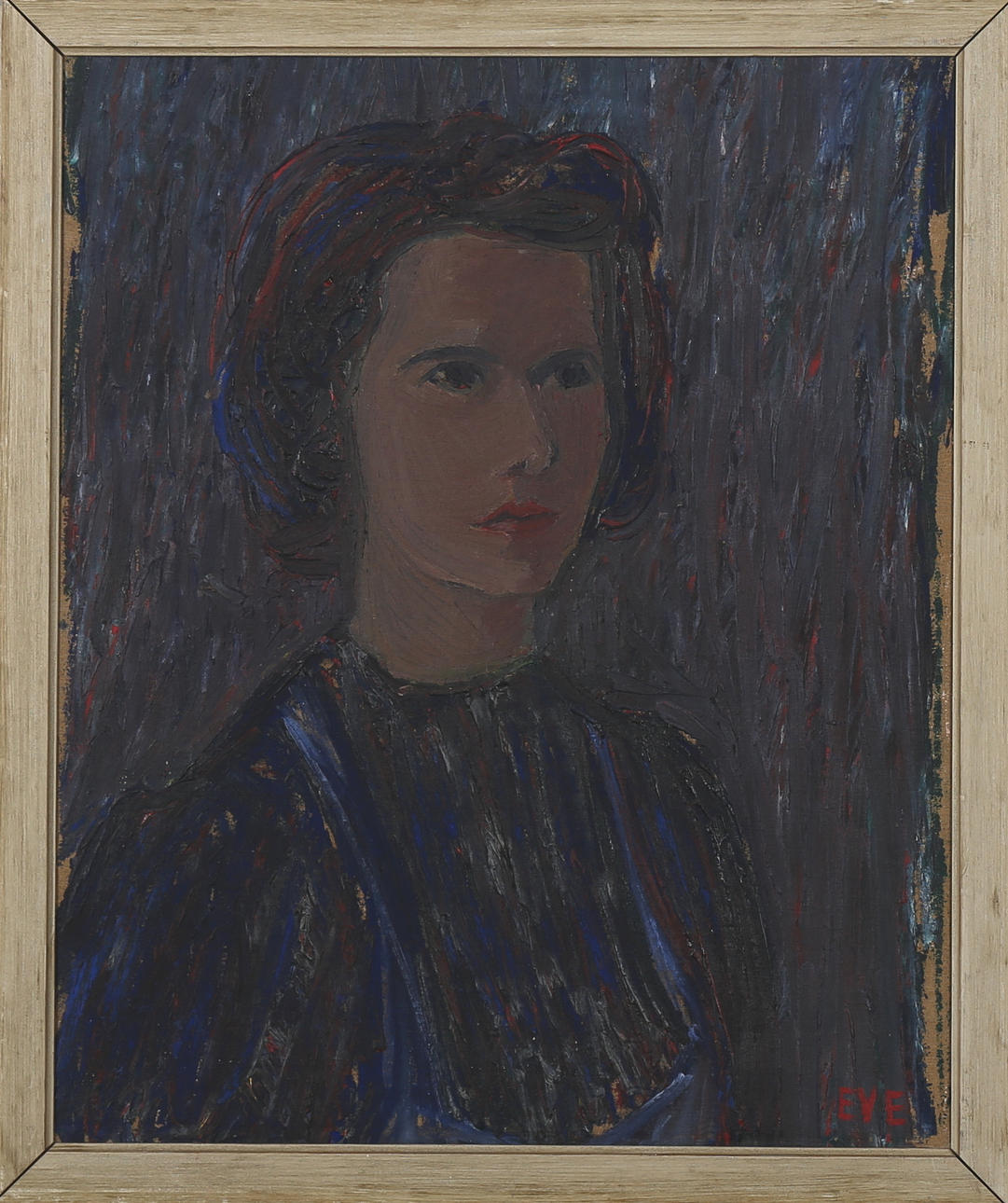 EVE ERIKSSON. Porträtt, olja på duk, signerad Eve.