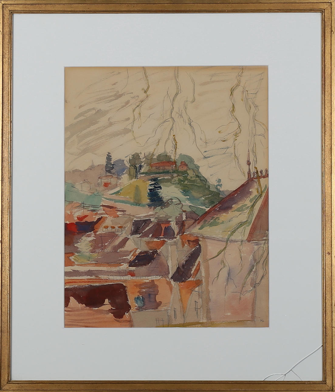 HILDING LINNQVIST. Motiv från Bourgogne, akvarell, signerad H L.