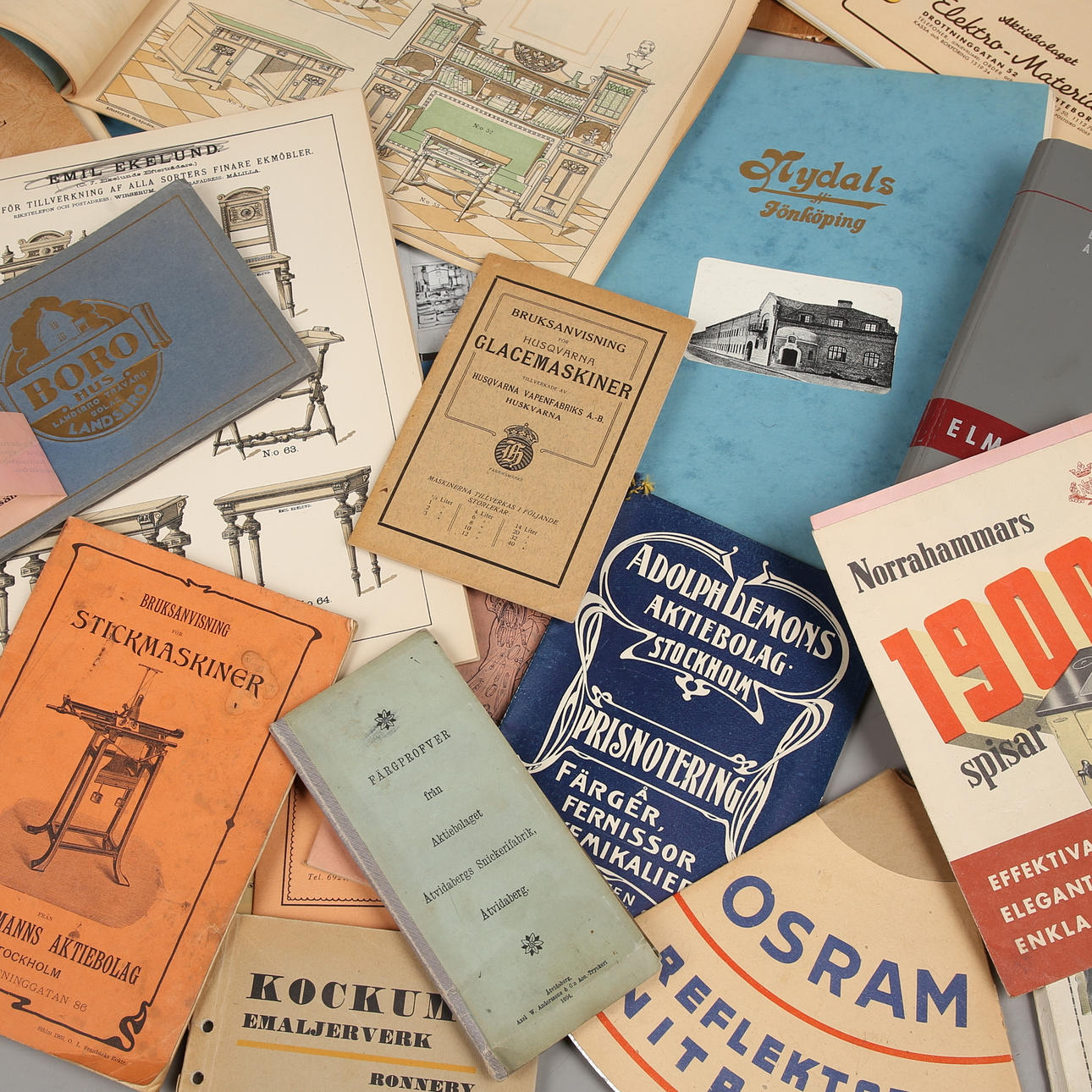 PRODUKTKATALOGER, ca 22 st, 1900-tal.