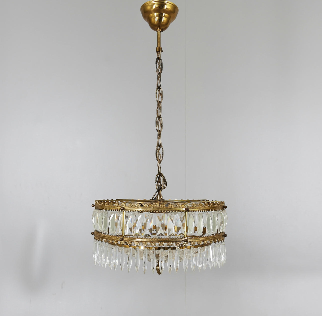 KRISTALLKRONA, mässing, 1940/50-tal.