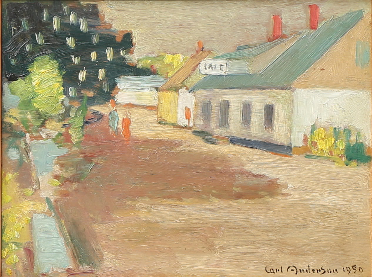 CARL ANDERSON. "Gata i Vik". Olja på pannå, signerad och daterad 1950.