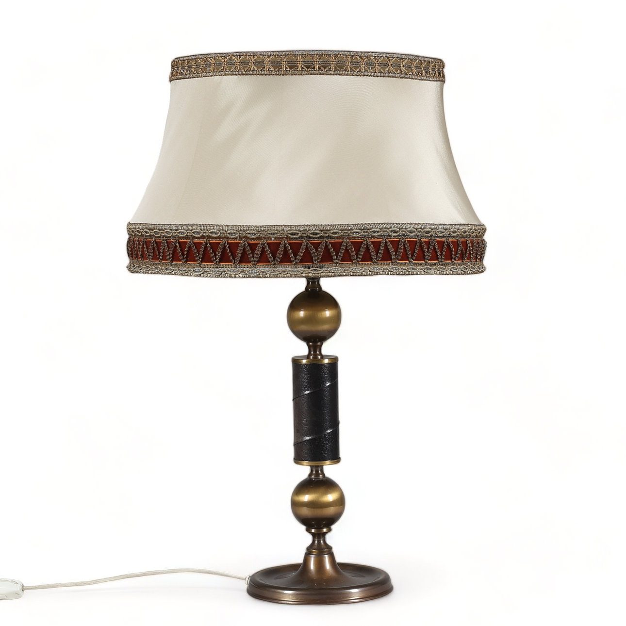 Bordlampe, læder/messing, GMA, 20. århundrede.