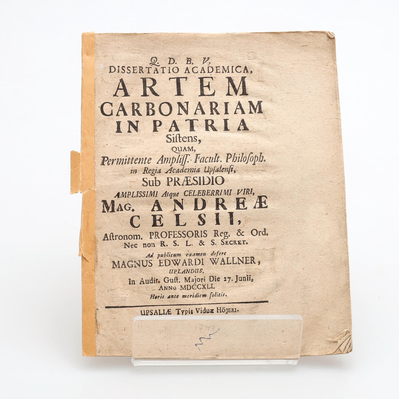 ARTEM CARBONARIAM IN DER HEIMAT, Anders Celsius, 1741.