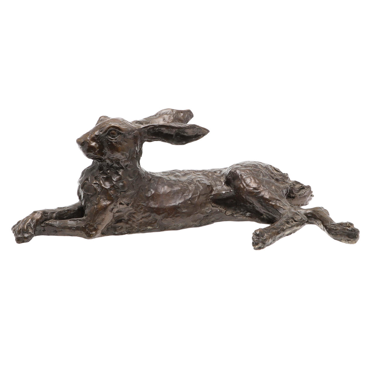JOHN COX (1952-2014) LARGE BRONZE STUDY OF A RESTING HARE.
