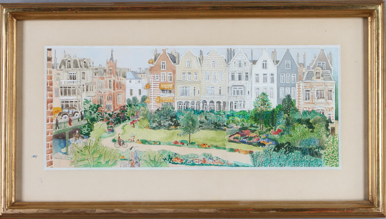 OTTE SKÖLD. TILLSKRIVEN. Motiv från Amsterdam, akvarell och täckvitt, osignerad.