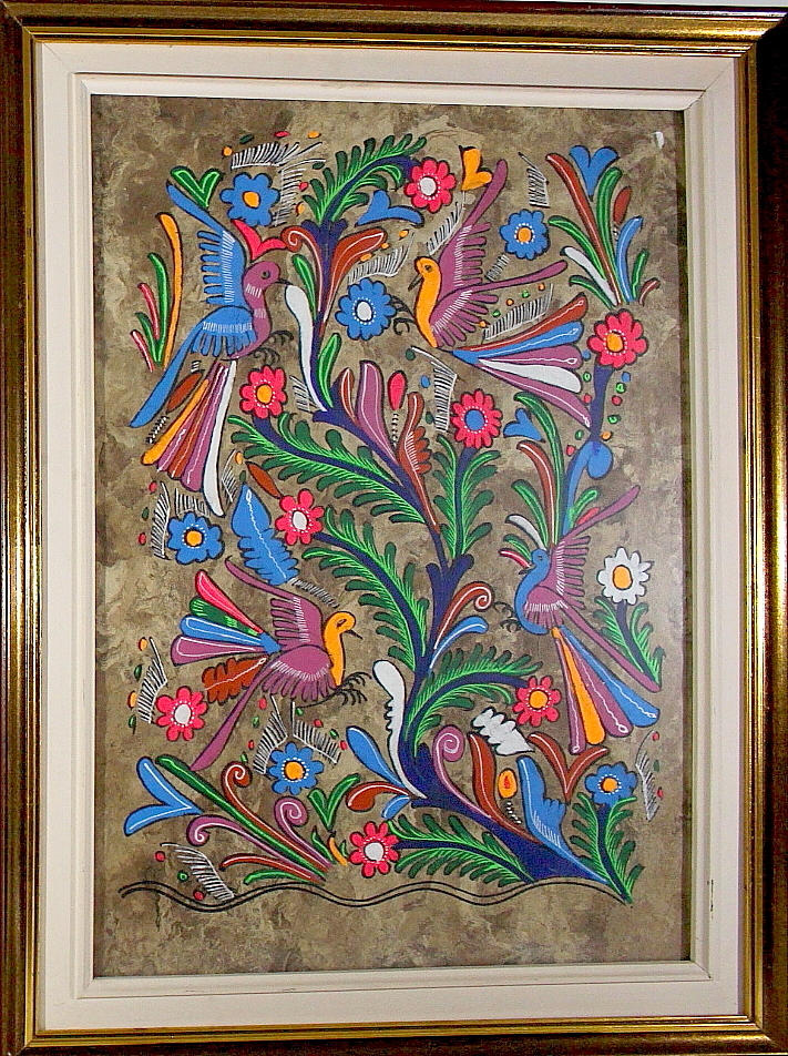 OIDENTIFIERAD KONSTNÄR. Mexikansk barkmålning, fågelmotiv, ej signerad.