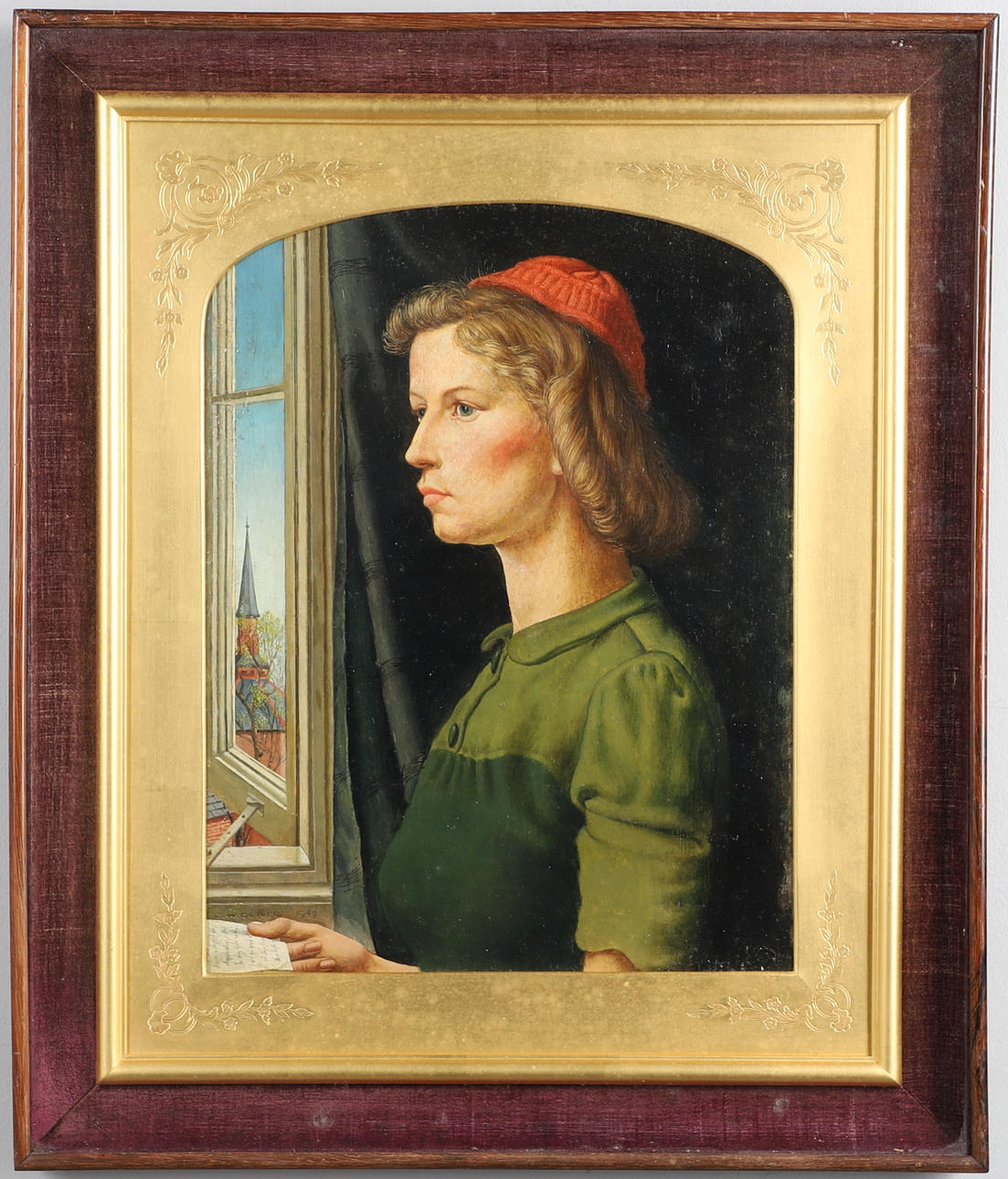 CHARLES WILLIAM OLIVER (1911-2004). PORTRAIT OF A YOUNG WOMAN, IN THE QUATTROCENTO MANNER.