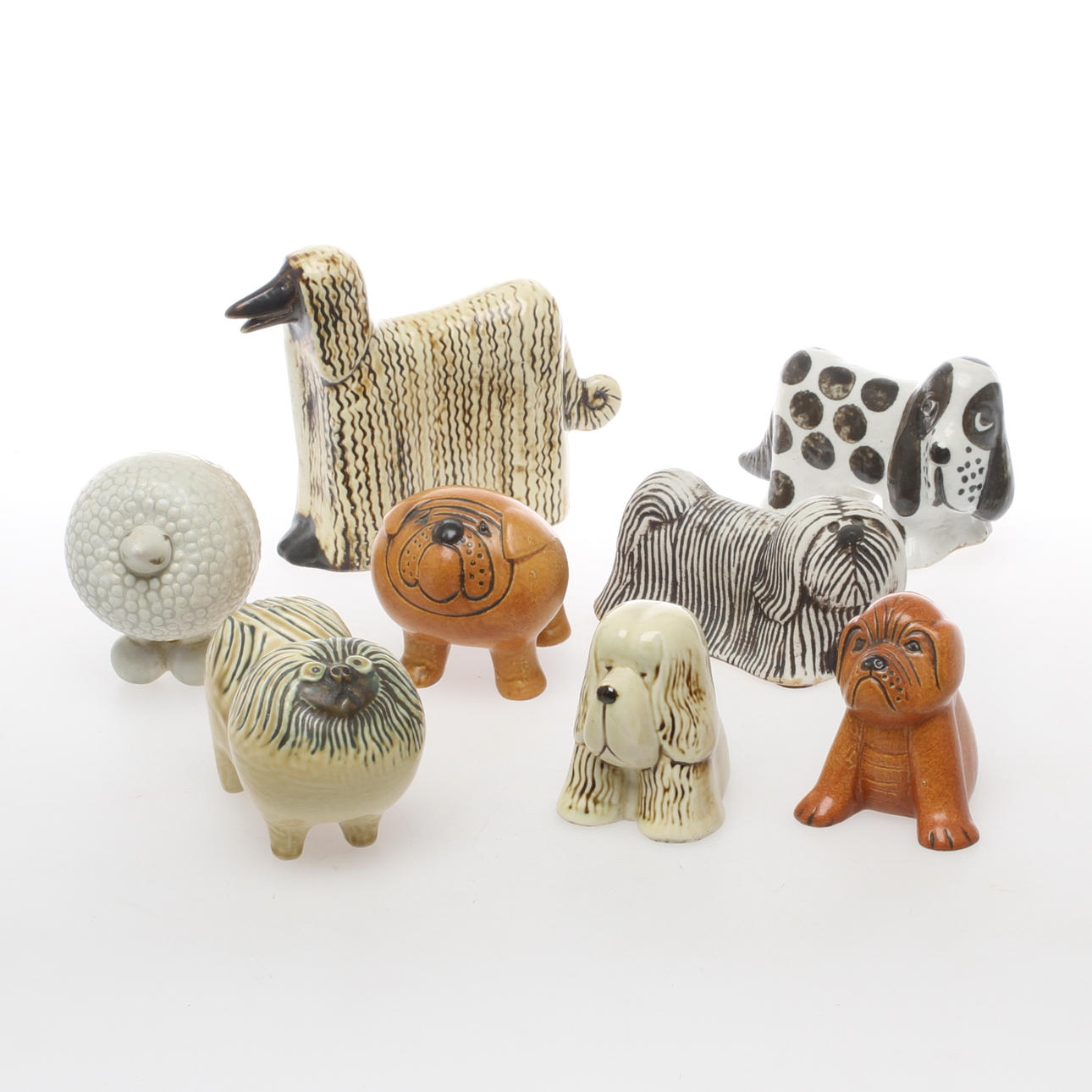 FIGURINER, 8 st, stengods, ur serien "Kennel", Lisa Larson.