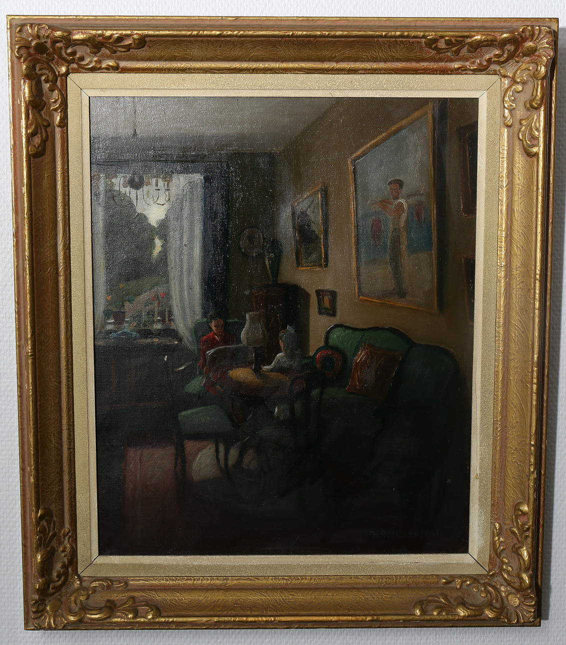 HELGE BÖTTCHER. Olja på duk, Interiörscen, signerad H Böttcher, daterad 1951.